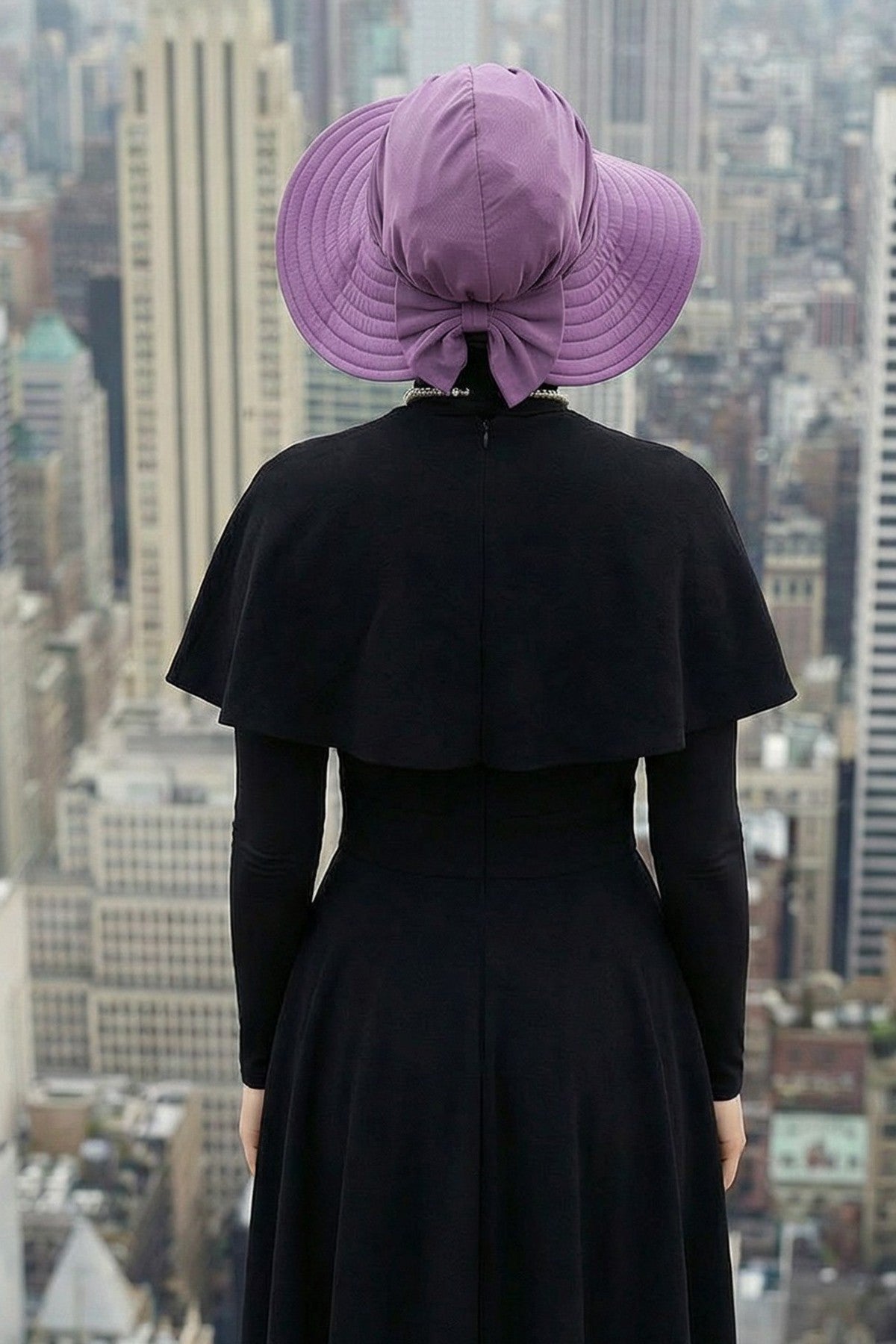Modest Sun Protective Turban Bonnet with Removable Bow Brim for Women, 2-in-1 Hijab Hat with Removable Brim,S-4 Purple 2