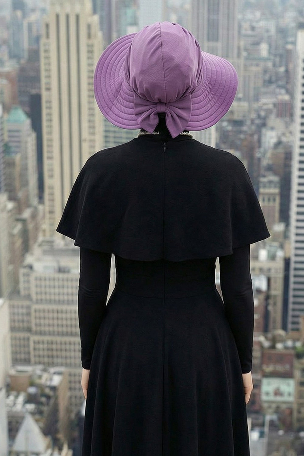 Modest Sun Protective Turban Bonnet with Removable Bow Brim for Women, 2-in-1 Hijab Hat with Removable Brim,S-4 Purple 2