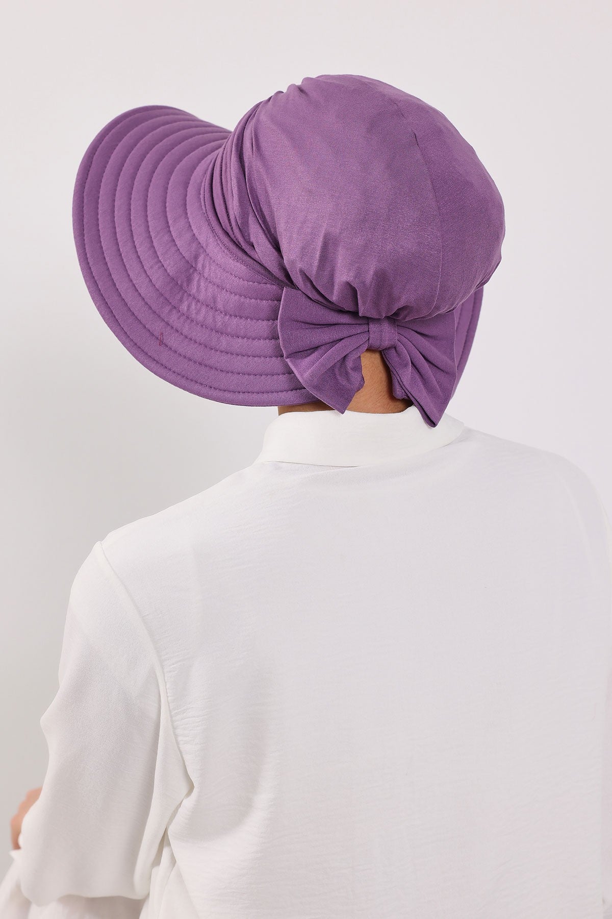 Modest Sun Protective Turban Bonnet with Removable Bow Brim for Women, 2-in-1 Hijab Hat with Removable Brim,S-4 Purple 2