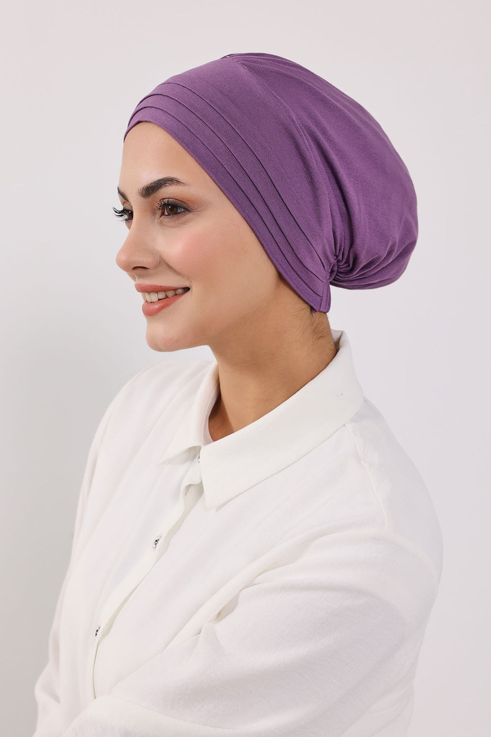 Modest Sun Protective Turban Bonnet with Removable Bow Brim for Women, 2-in-1 Hijab Hat with Removable Brim,S-4 Purple 2