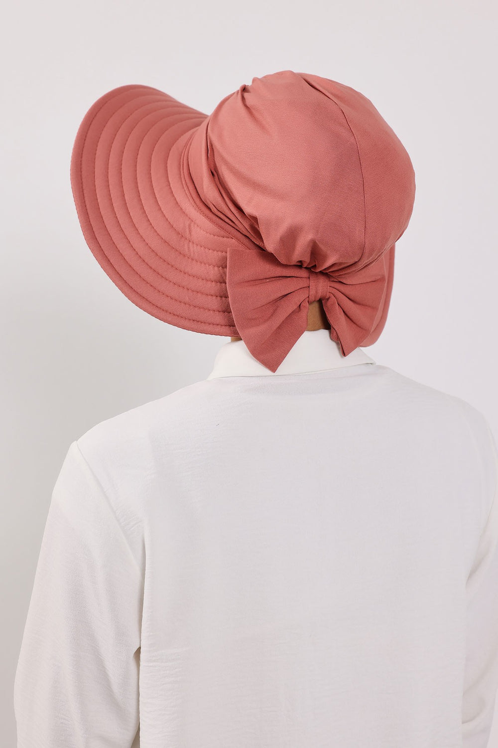 Modest Sun Protective Turban Bonnet with Removable Bow Brim for Women, 2-in-1 Hijab Hat with Removable Brim,S-4 Salmon