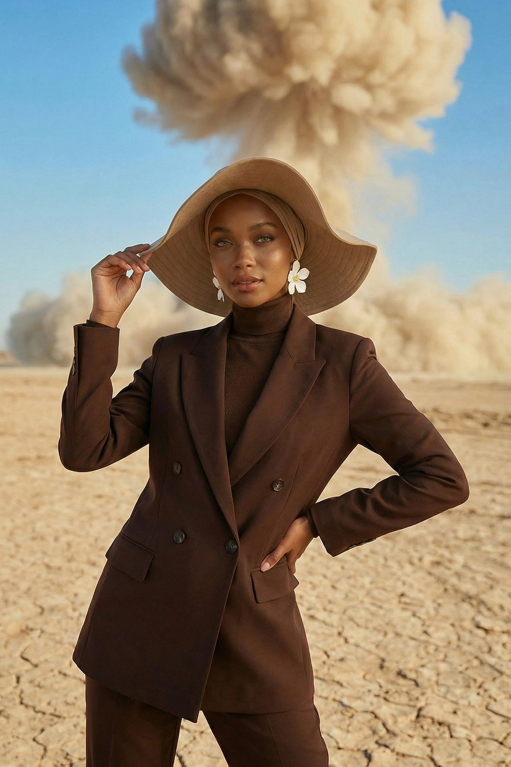 Modest Sun Protective Turban Bonnet with Removable Bow Brim for Women, 2-in-1 Hijab Hat with Removable Brim,S-4 Sand Brown