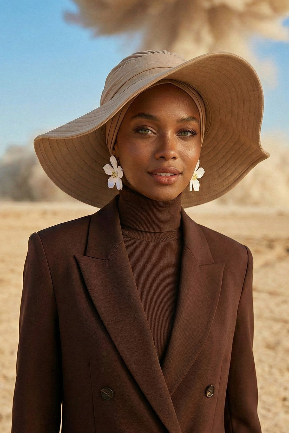 Modest Sun Protective Turban Bonnet with Removable Bow Brim for Women, 2-in-1 Hijab Hat with Removable Brim,S-4 Sand Brown
