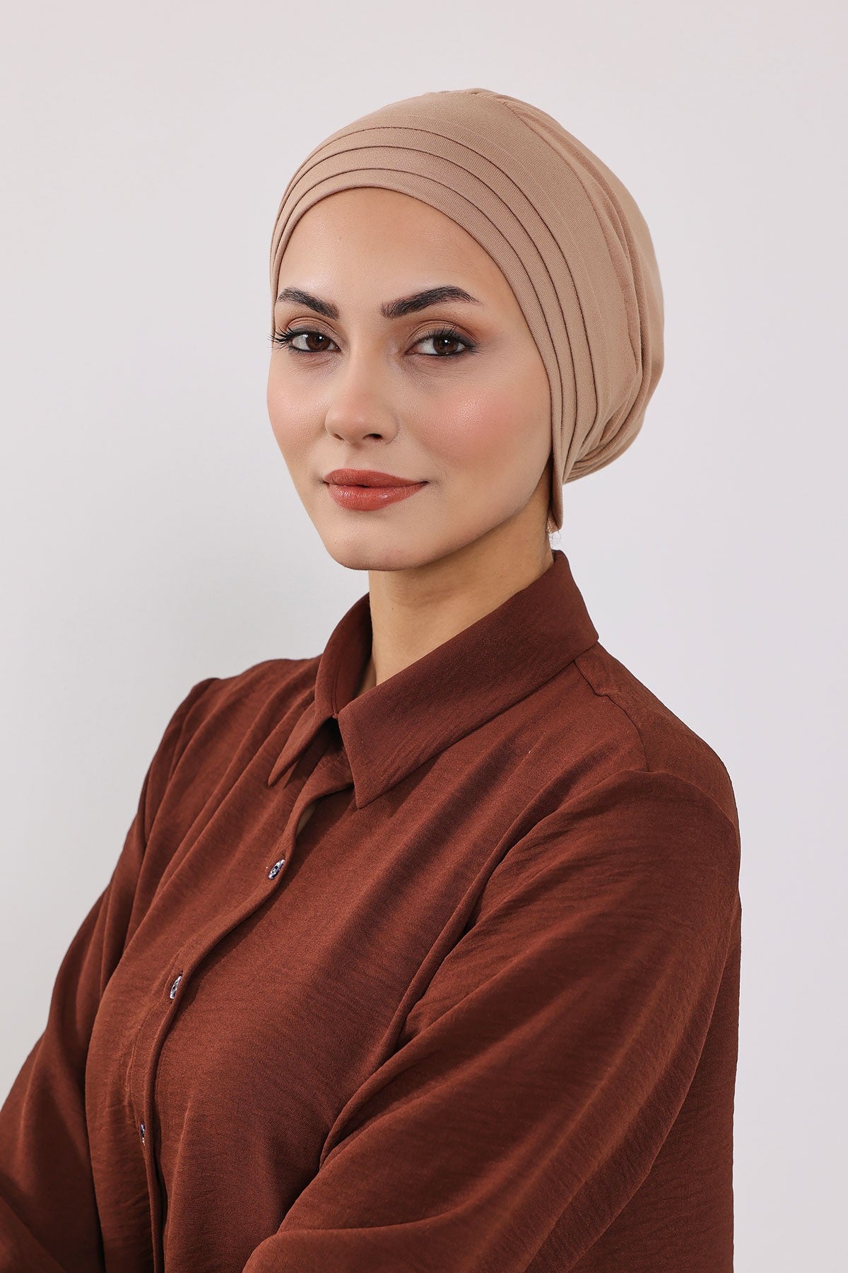 Modest Sun Protective Turban Bonnet with Removable Bow Brim for Women, 2-in-1 Hijab Hat with Removable Brim,S-4 Sand Brown