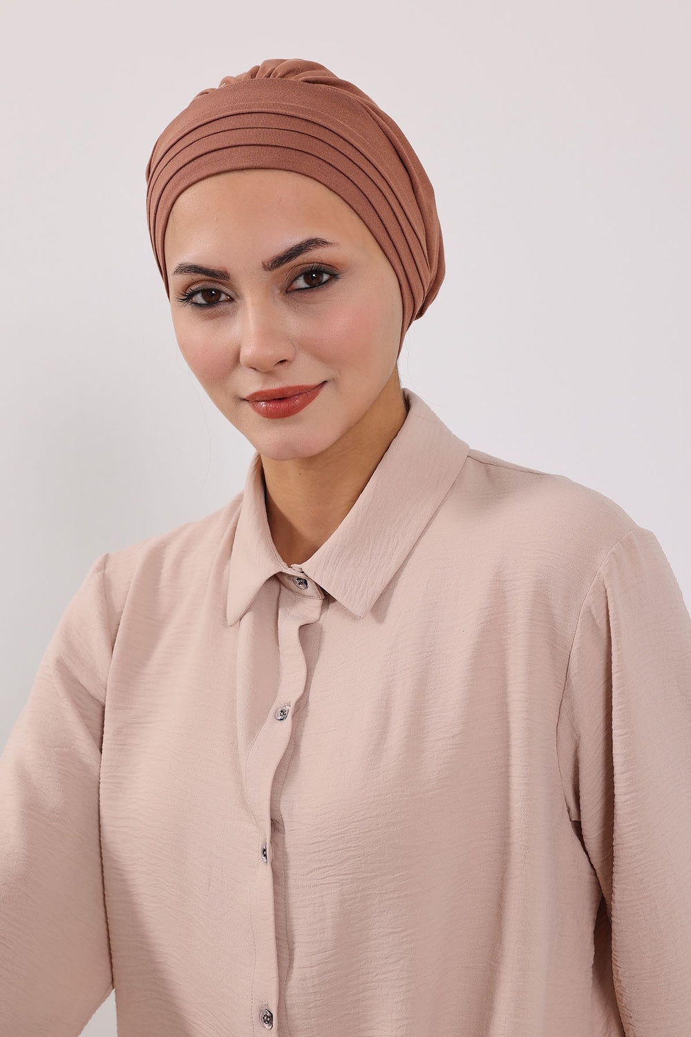 Modest Sun Protective Turban Bonnet with Removable Bow Brim for Women, 2-in-1 Hijab Hat with Removable Brim,S-4 Caramel Brown