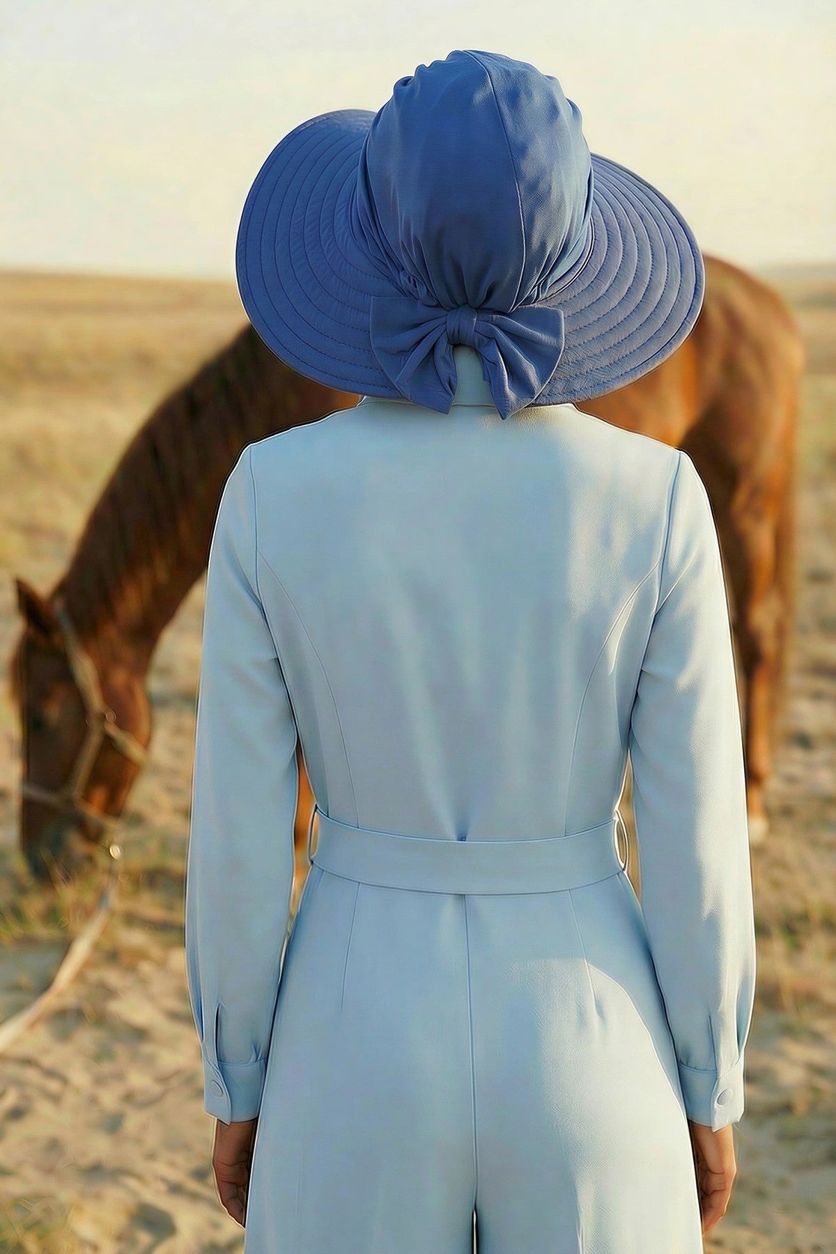 Modest Sun Protective Turban Bonnet with Removable Bow Brim for Women, 2-in-1 Hijab Hat with Removable Brim,S-4 İndigo