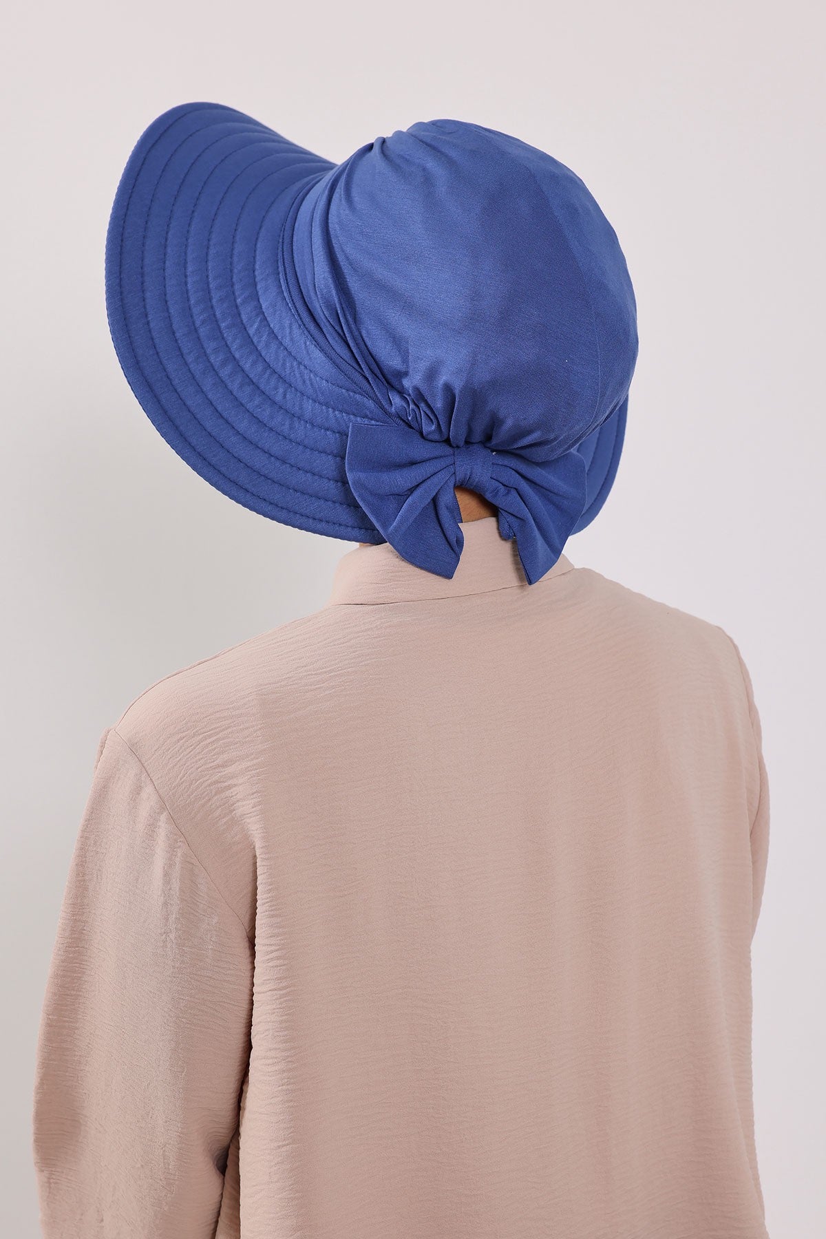 Modest Sun Protective Turban Bonnet with Removable Bow Brim for Women, 2-in-1 Hijab Hat with Removable Brim,S-4 İndigo