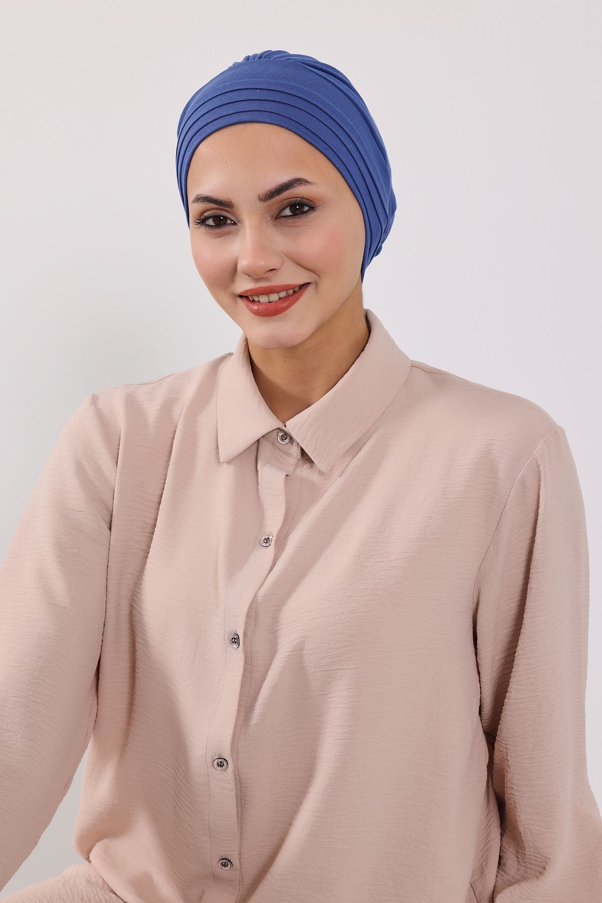Modest Sun Protective Turban Bonnet with Removable Bow Brim for Women, 2-in-1 Hijab Hat with Removable Brim,S-4 İndigo