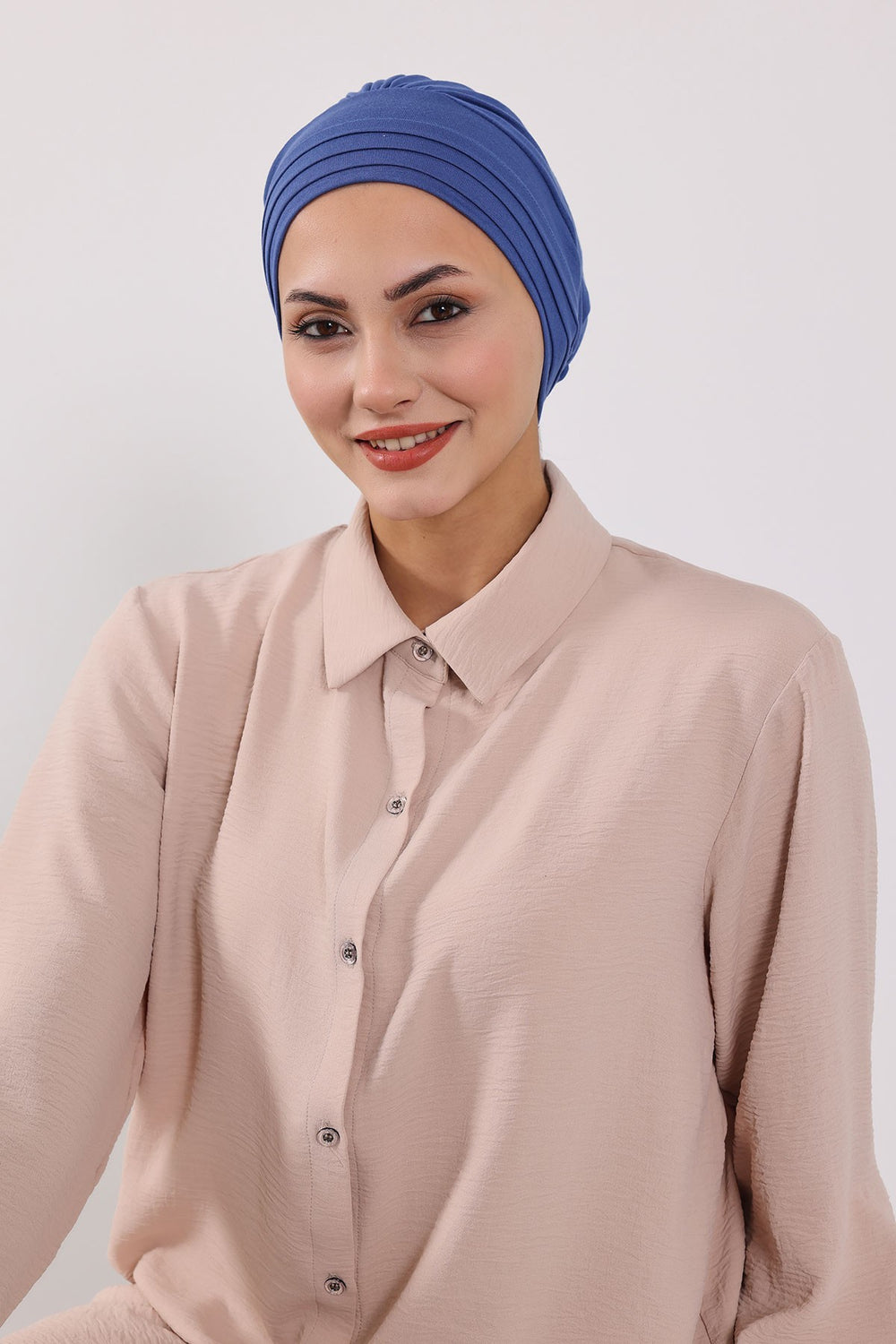 Modest Sun Protective Turban Bonnet with Removable Bow Brim for Women, 2-in-1 Hijab Hat with Removable Brim,S-4 İndigo