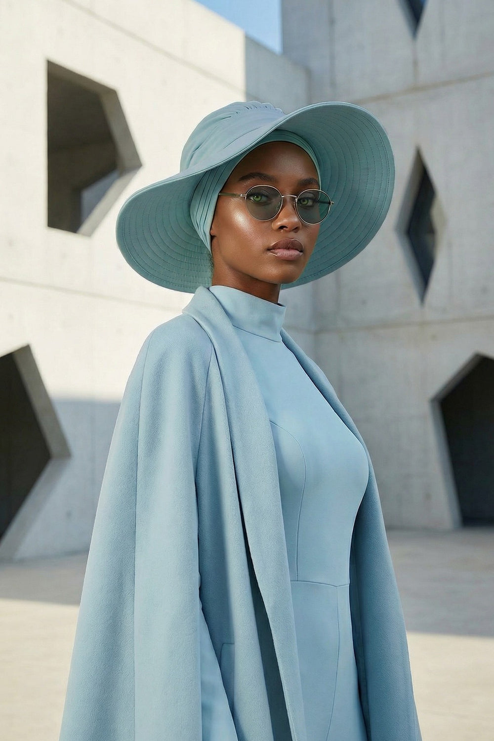 Modest Sun Protective Turban Bonnet with Removable Bow Brim for Women, 2-in-1 Hijab Hat with Removable Brim,S-4 Dark Mint