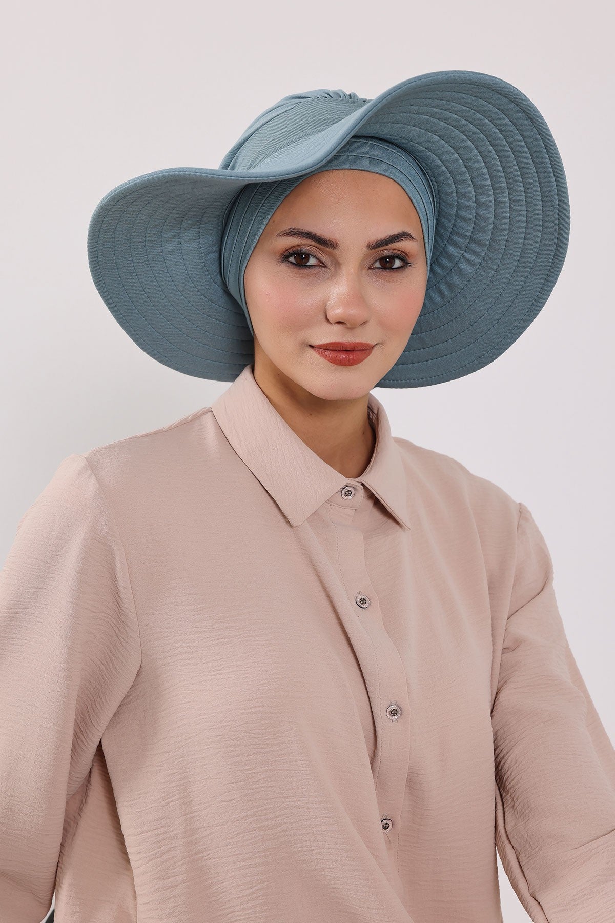Modest Sun Protective Turban Bonnet with Removable Bow Brim for Women, 2-in-1 Hijab Hat with Removable Brim,S-4 Dark Mint