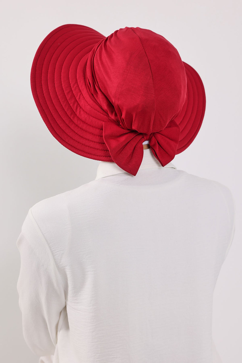 Modest Sun Protective Turban Bonnet with Removable Bow Brim for Women, 2-in-1 Hijab Hat with Removable Brim,S-4 Maroon