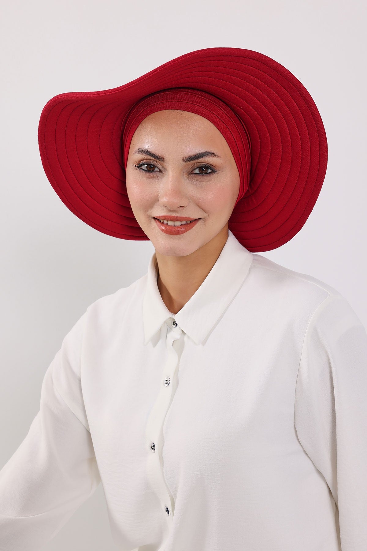 Modest Sun Protective Turban Bonnet with Removable Bow Brim for Women, 2-in-1 Hijab Hat with Removable Brim,S-4 Maroon