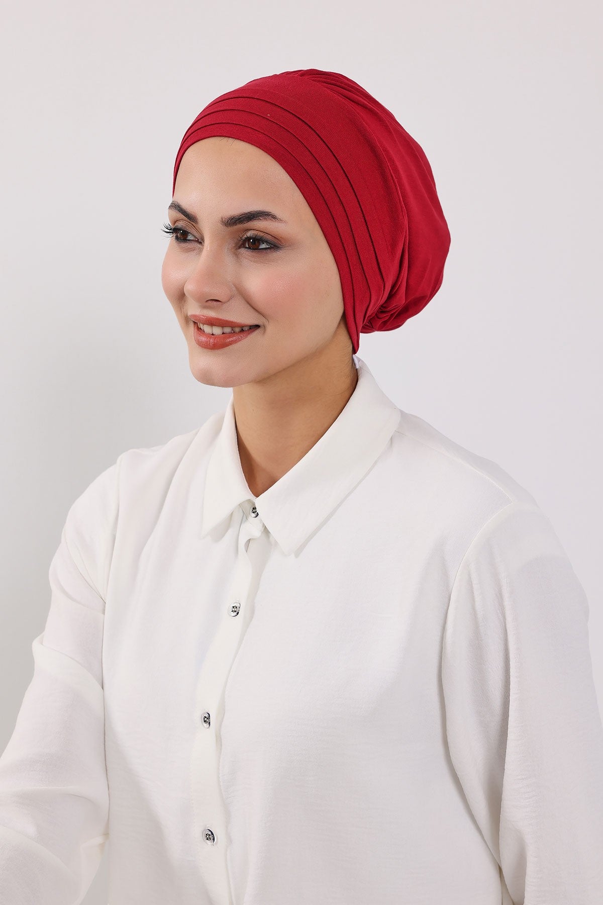 Modest Sun Protective Turban Bonnet with Removable Bow Brim for Women, 2-in-1 Hijab Hat with Removable Brim,S-4 Maroon