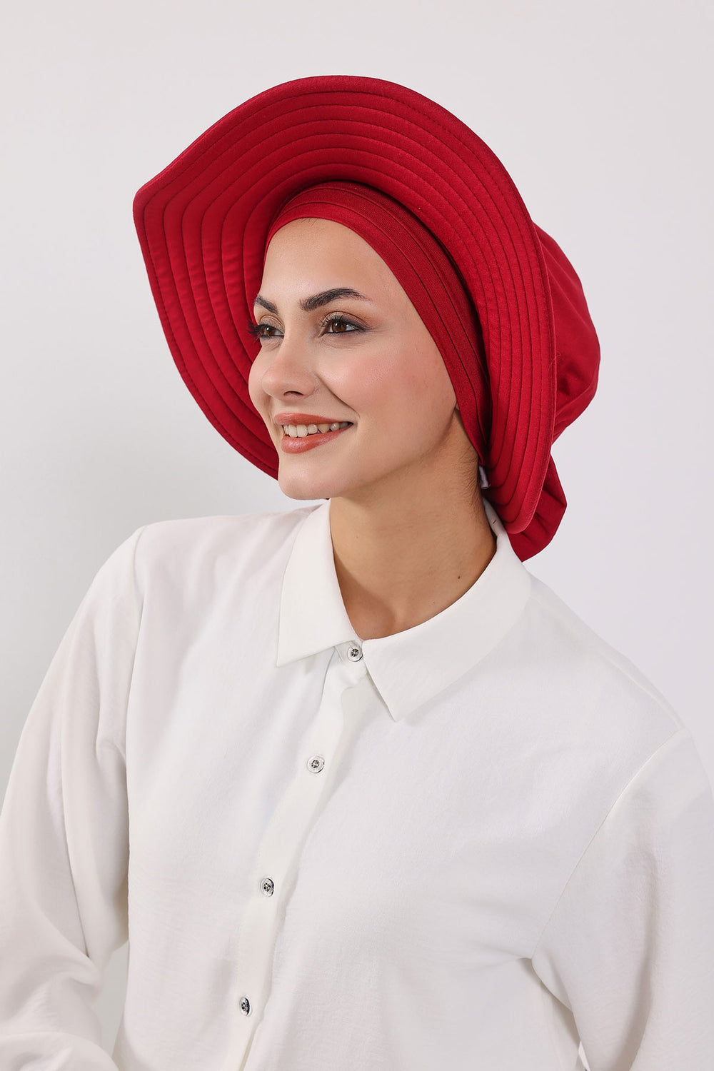 Modest Sun Protective Turban Bonnet with Removable Bow Brim for Women, 2-in-1 Hijab Hat with Removable Brim,S-4 Maroon