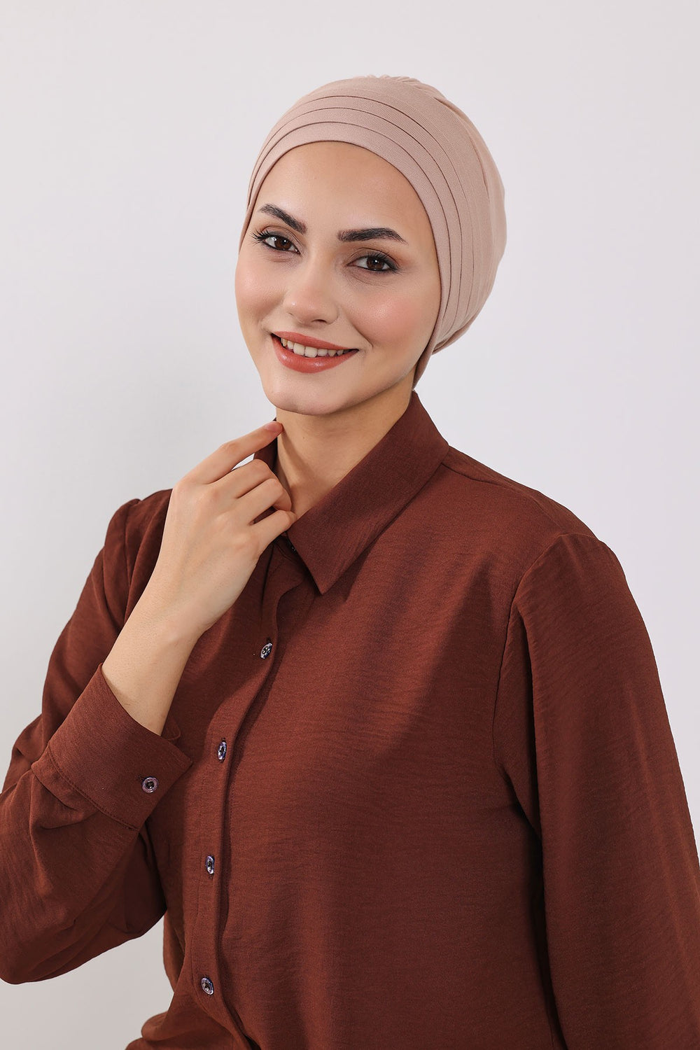 Modest Sun Protective Turban Bonnet with Removable Bow Brim for Women, 2-in-1 Hijab Hat with Removable Brim,S-4 Light Mink