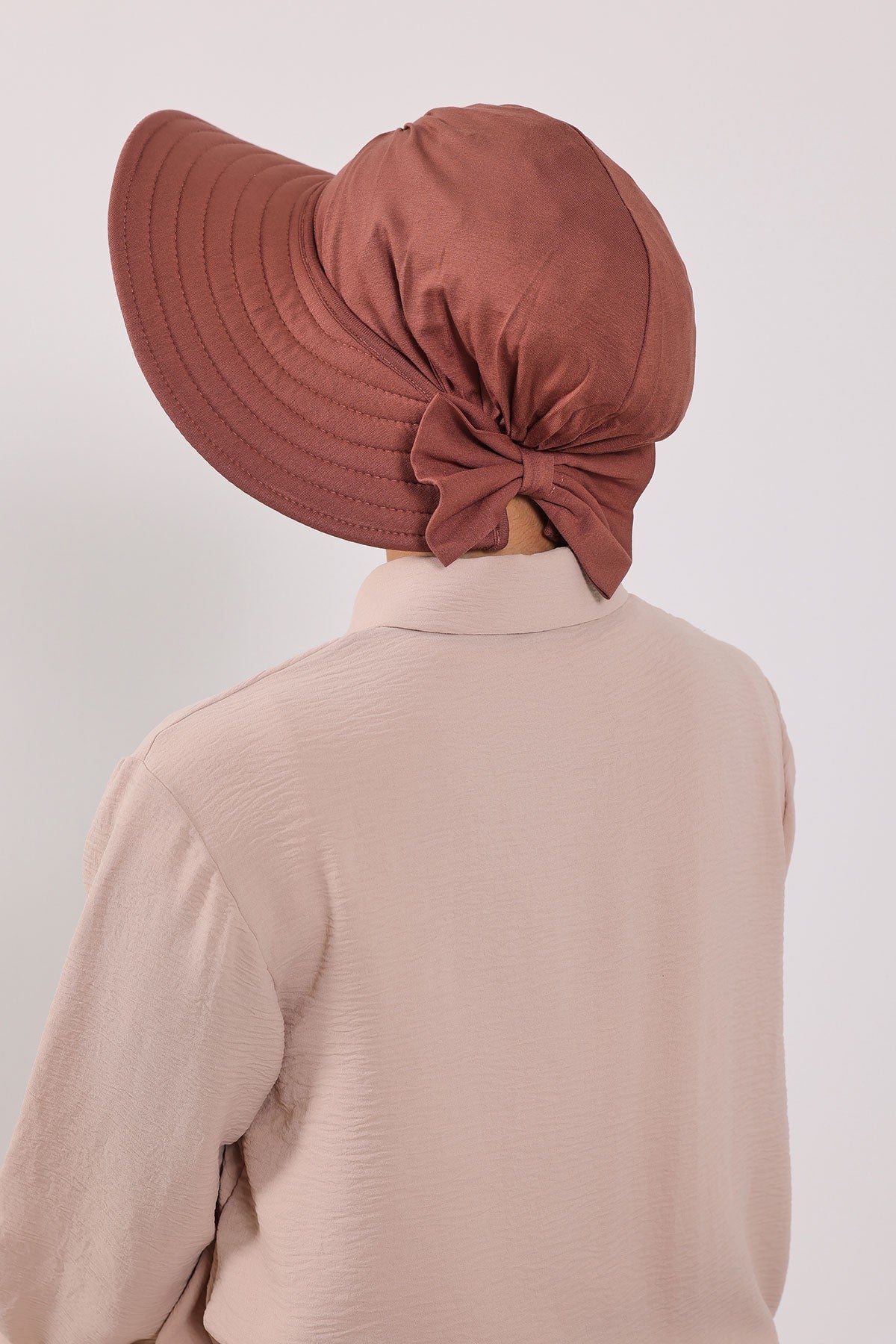 Modest Sun Protective Turban Bonnet with Removable Bow Brim for Women, 2-in-1 Hijab Hat with Removable Brim,S-4 Cinnamon