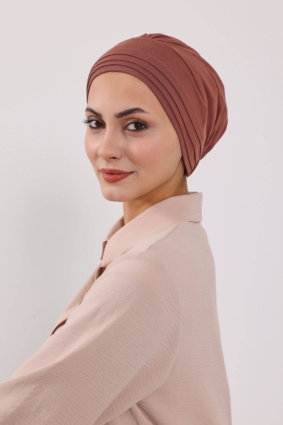 Modest Sun Protective Turban Bonnet with Removable Bow Brim for Women, 2-in-1 Hijab Hat with Removable Brim,S-4 Cinnamon