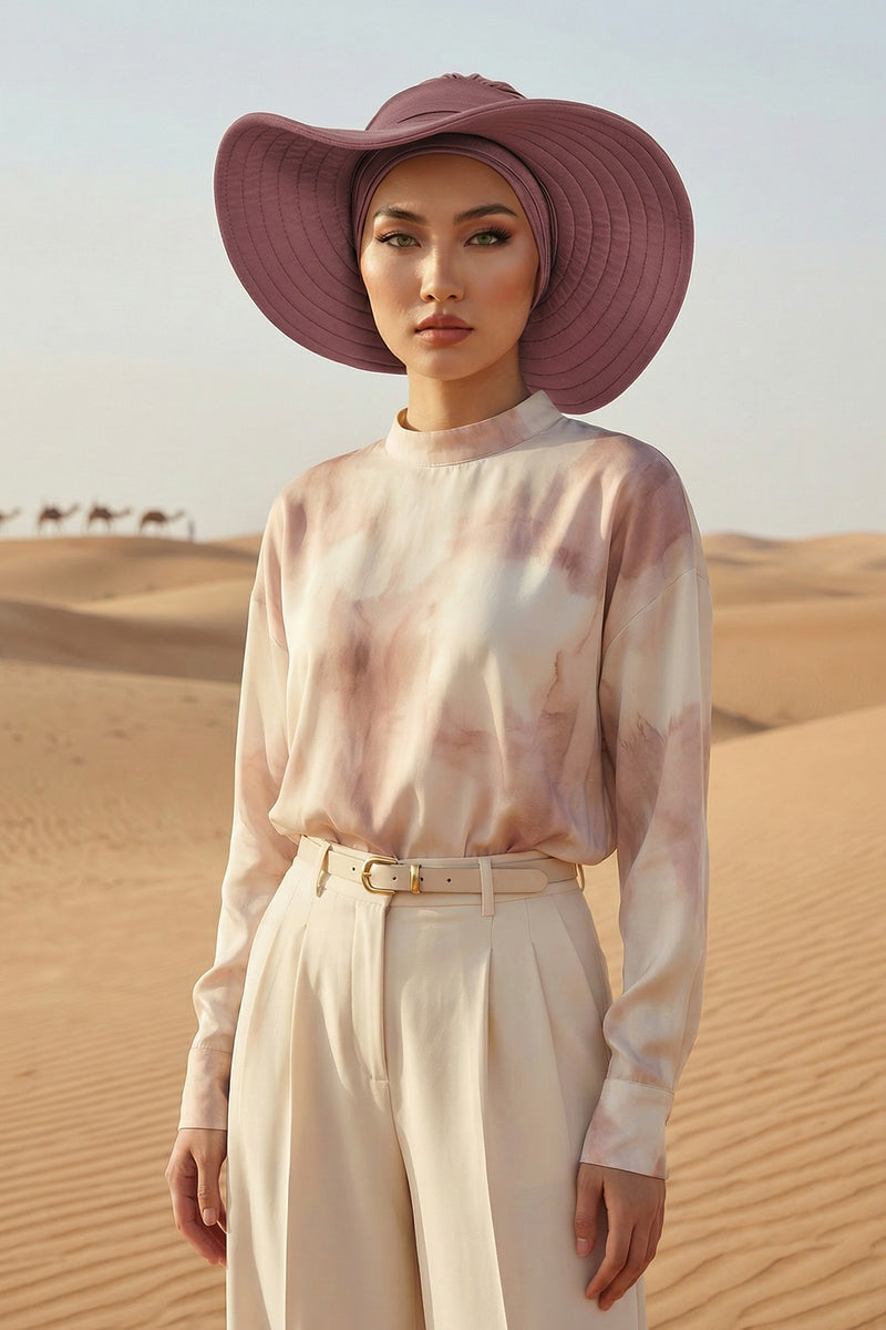 Modest Sun Protective Turban Bonnet with Removable Bow Brim for Women, 2-in-1 Hijab Hat with Removable Brim,S-4