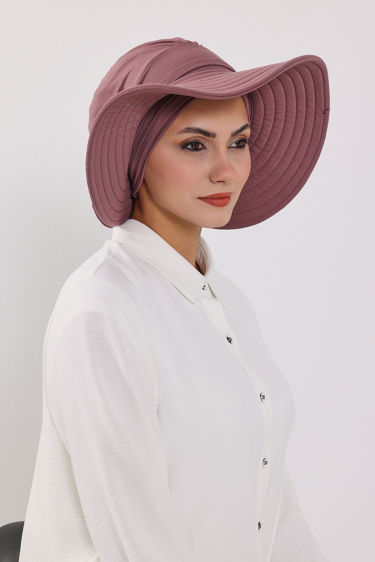 Modest Sun Protective Turban Bonnet with Removable Bow Brim for Women, 2-in-1 Hijab Hat with Removable Brim,S-4 Dusty Rose