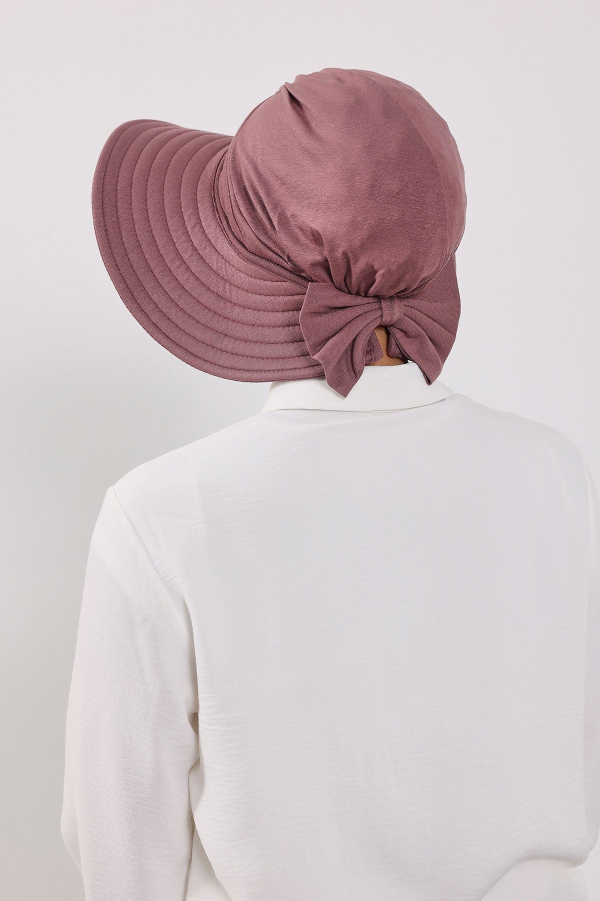 Modest Sun Protective Turban Bonnet with Removable Bow Brim for Women, 2-in-1 Hijab Hat with Removable Brim,S-4 Dusty Rose