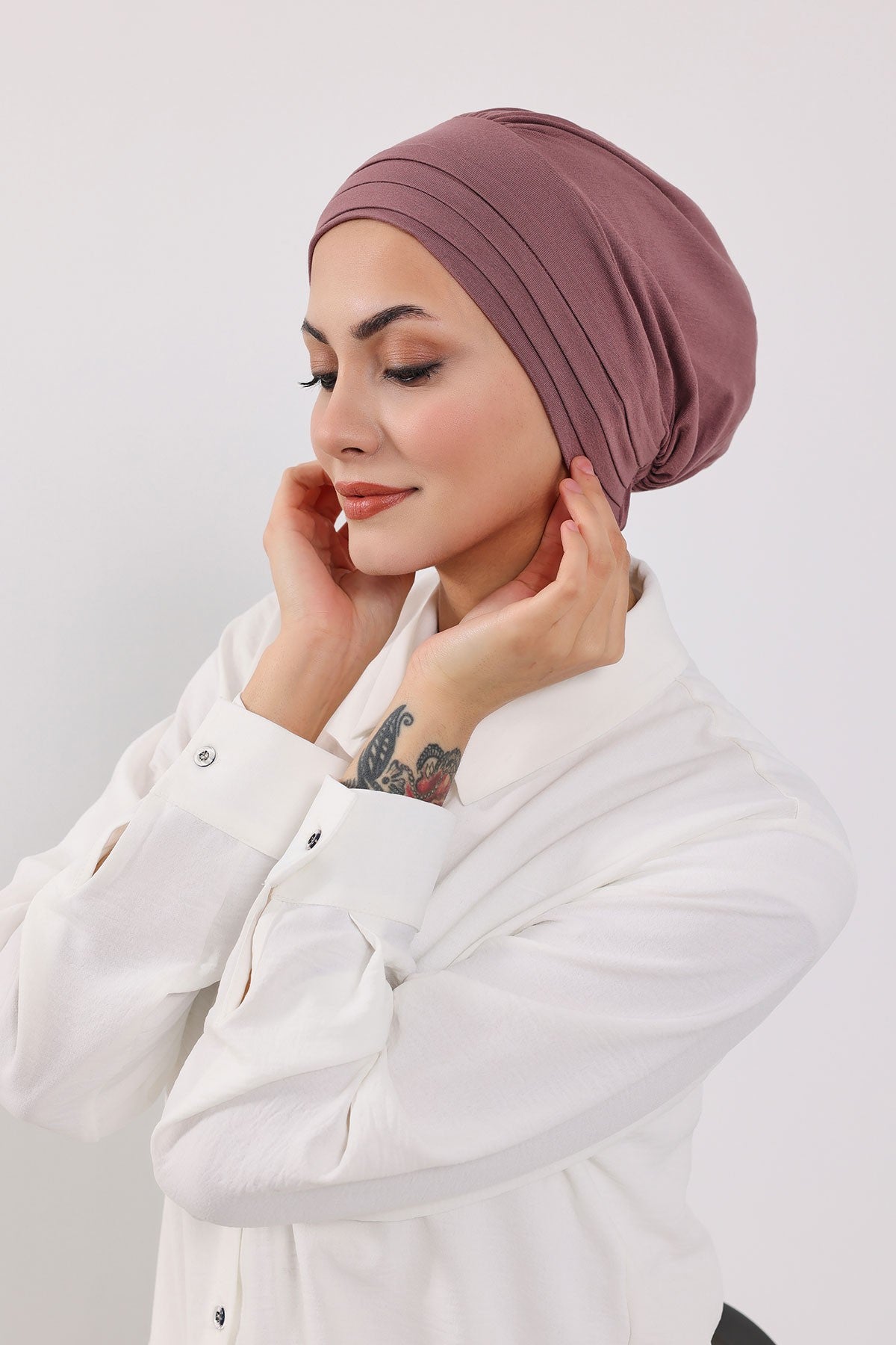 Modest Sun Protective Turban Bonnet with Removable Bow Brim for Women, 2-in-1 Hijab Hat with Removable Brim,S-4 Dusty Rose