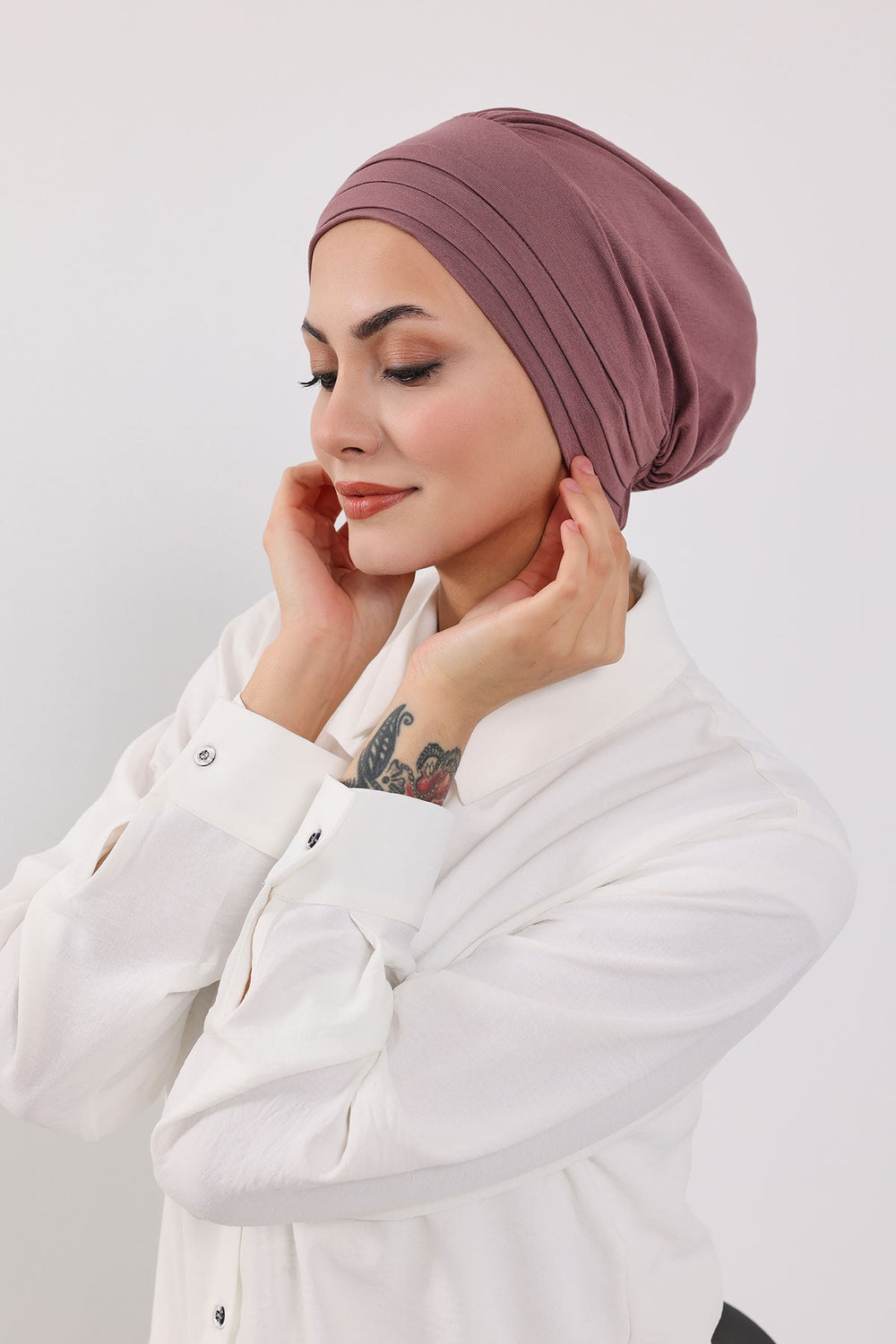 Modest Sun Protective Turban Bonnet with Removable Bow Brim for Women, 2-in-1 Hijab Hat with Removable Brim,S-4 Dusty Rose