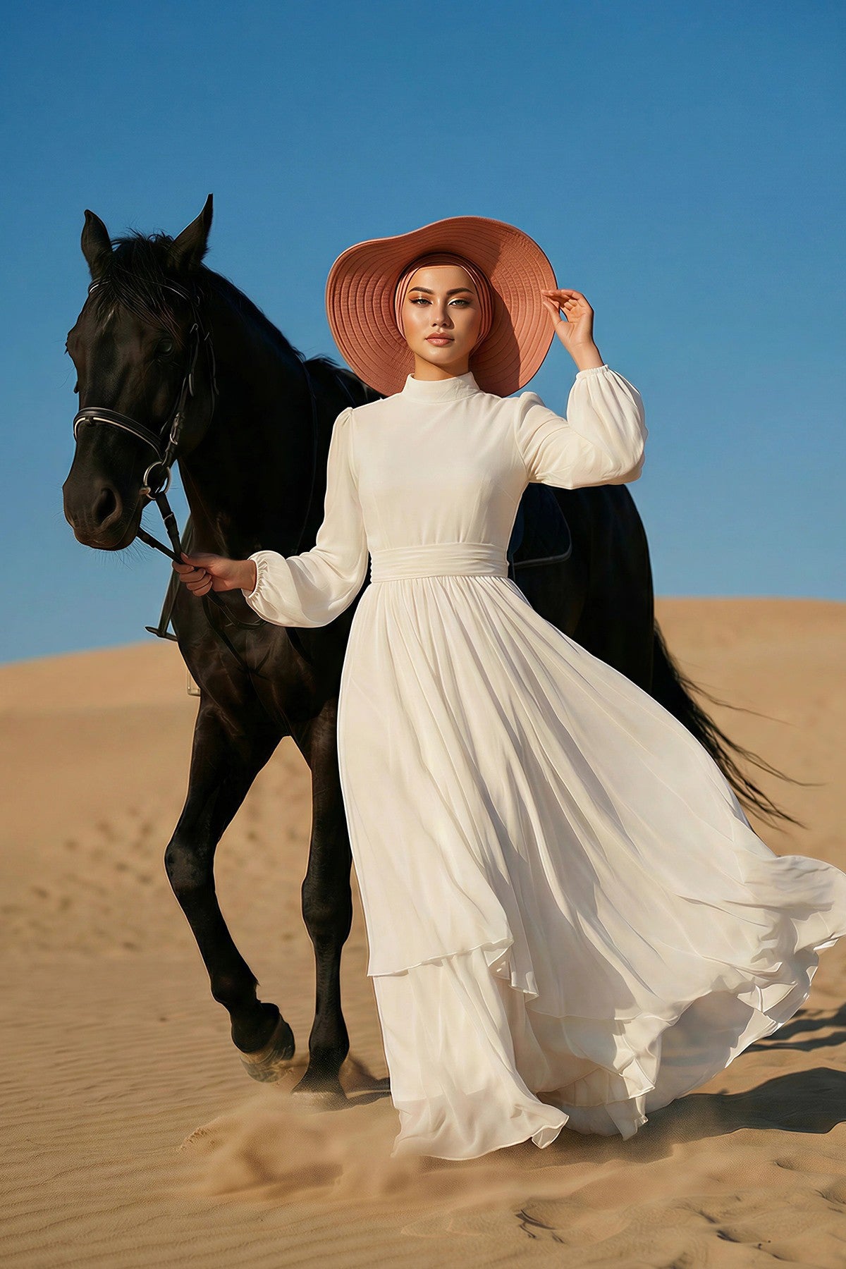 Modest Sun Protective Turban Bonnet with Removable Bow Brim for Women, 2-in-1 Hijab Hat with Removable Brim,S-4 Cappucino