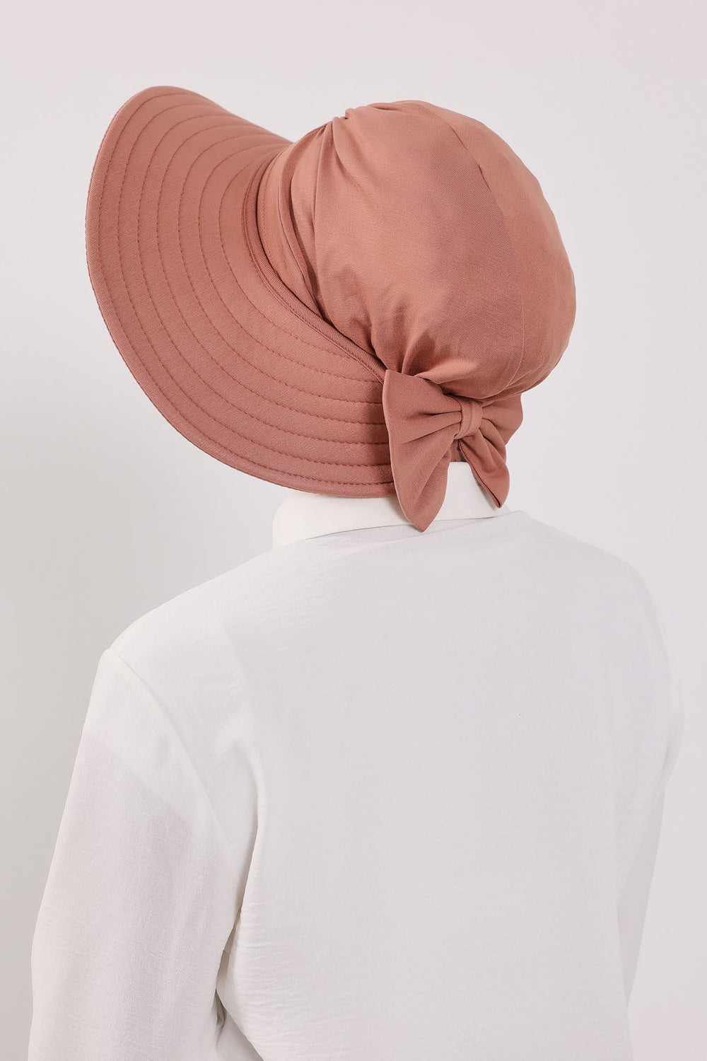 Modest Sun Protective Turban Bonnet with Removable Bow Brim for Women, 2-in-1 Hijab Hat with Removable Brim,S-4 Cappucino