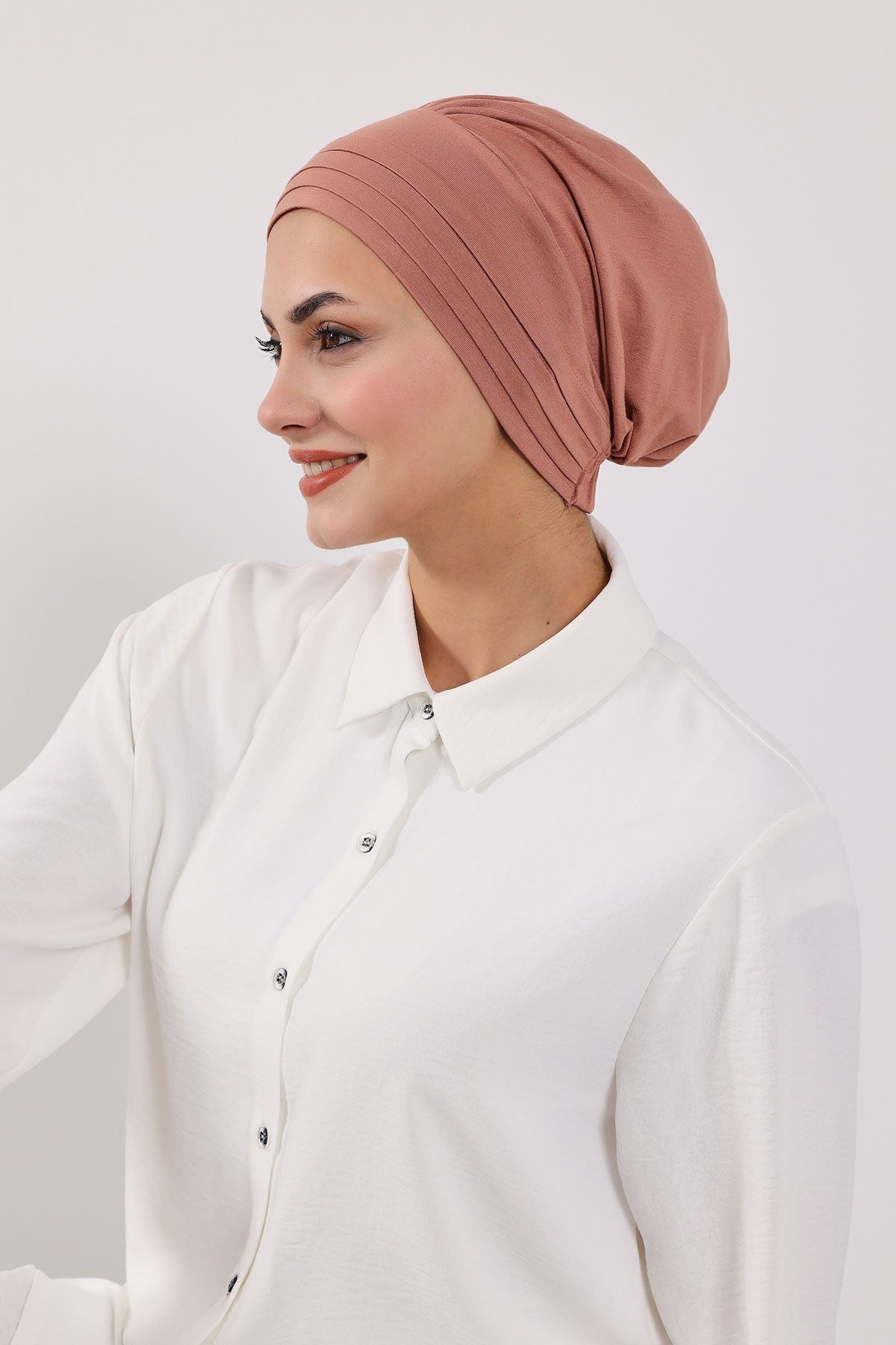 Modest Sun Protective Turban Bonnet with Removable Bow Brim for Women, 2-in-1 Hijab Hat with Removable Brim,S-4 Cappucino