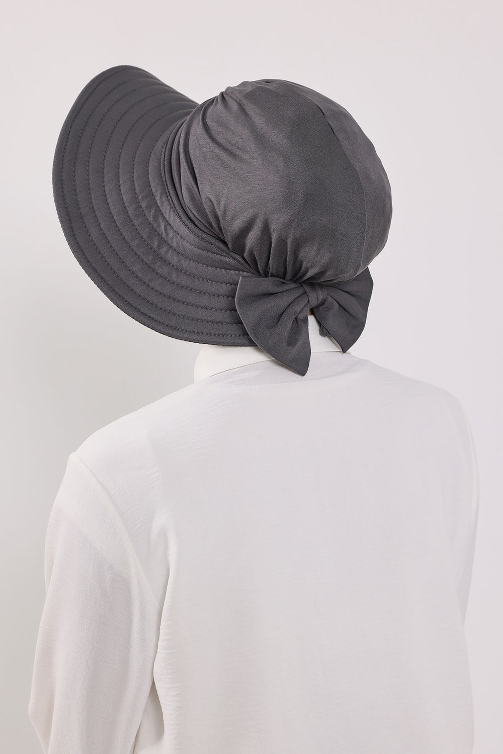 Modest Sun Protective Turban Bonnet with Removable Bow Brim for Women, 2-in-1 Hijab Hat with Removable Brim,S-4 Anthracite