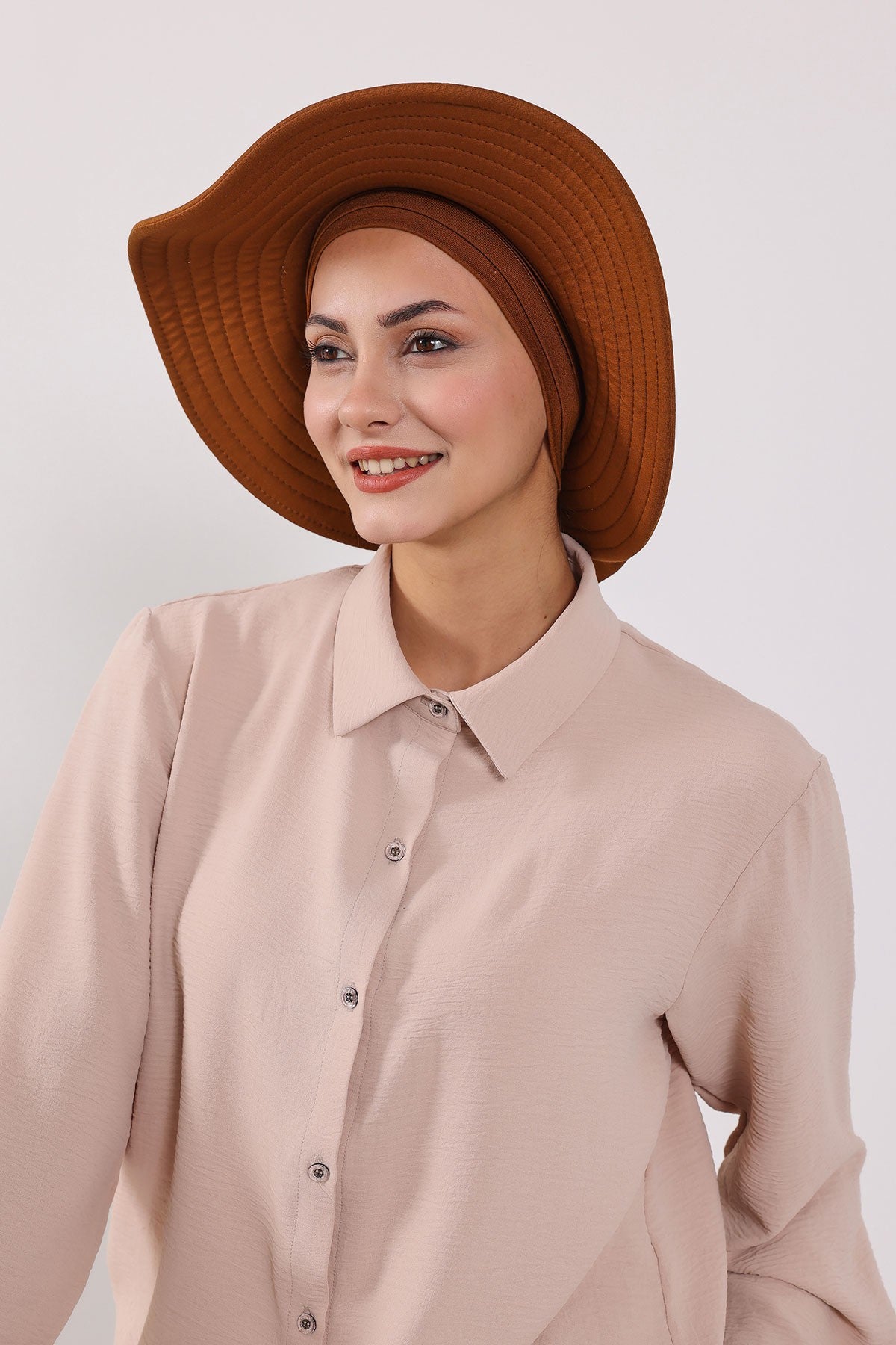 Modest Sun Protective Turban Bonnet with Removable Bow Brim for Women, 2-in-1 Hijab Hat with Removable Brim,S-4 Tile Red