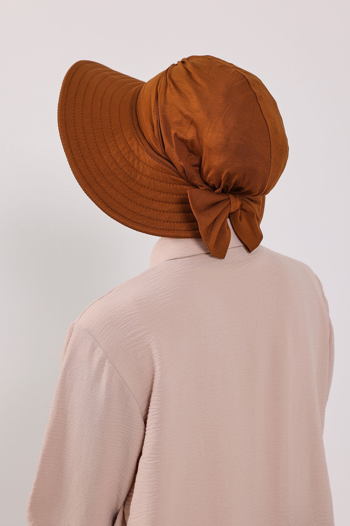 Modest Sun Protective Turban Bonnet with Removable Bow Brim for Women, 2-in-1 Hijab Hat with Removable Brim,S-4 Tile Red