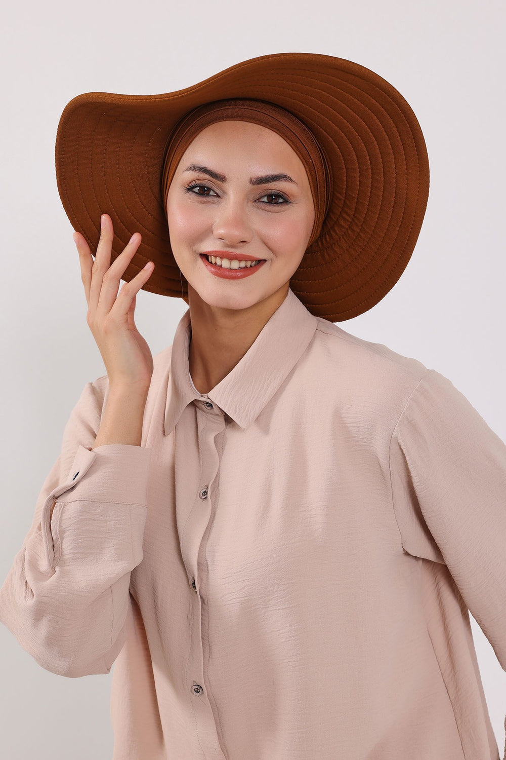 Modest Sun Protective Turban Bonnet with Removable Bow Brim for Women, 2-in-1 Hijab Hat with Removable Brim,S-4 Tile Red