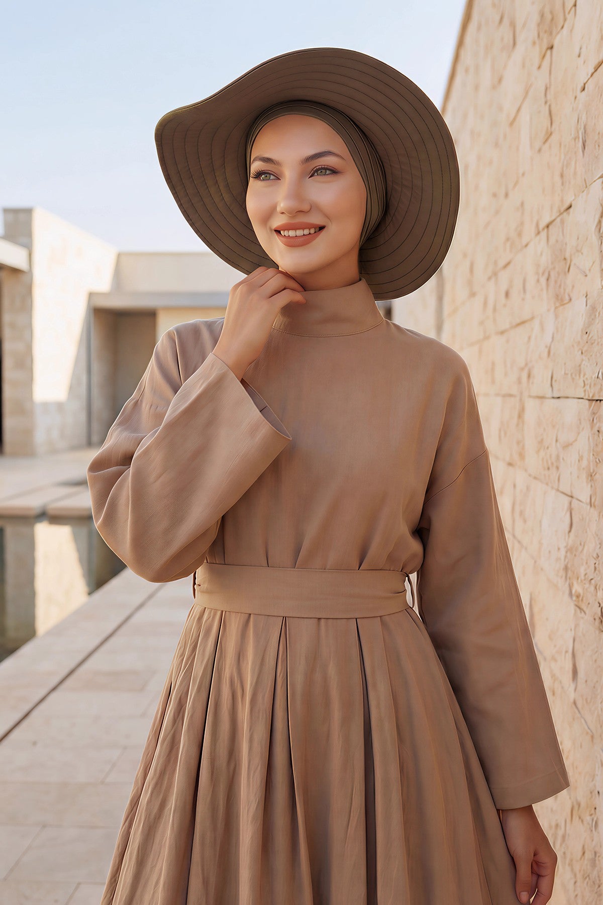 Modest Sun Protective Turban Bonnet with Removable Bow Brim for Women, 2-in-1 Hijab Hat with Removable Brim,S-4 Chocolate