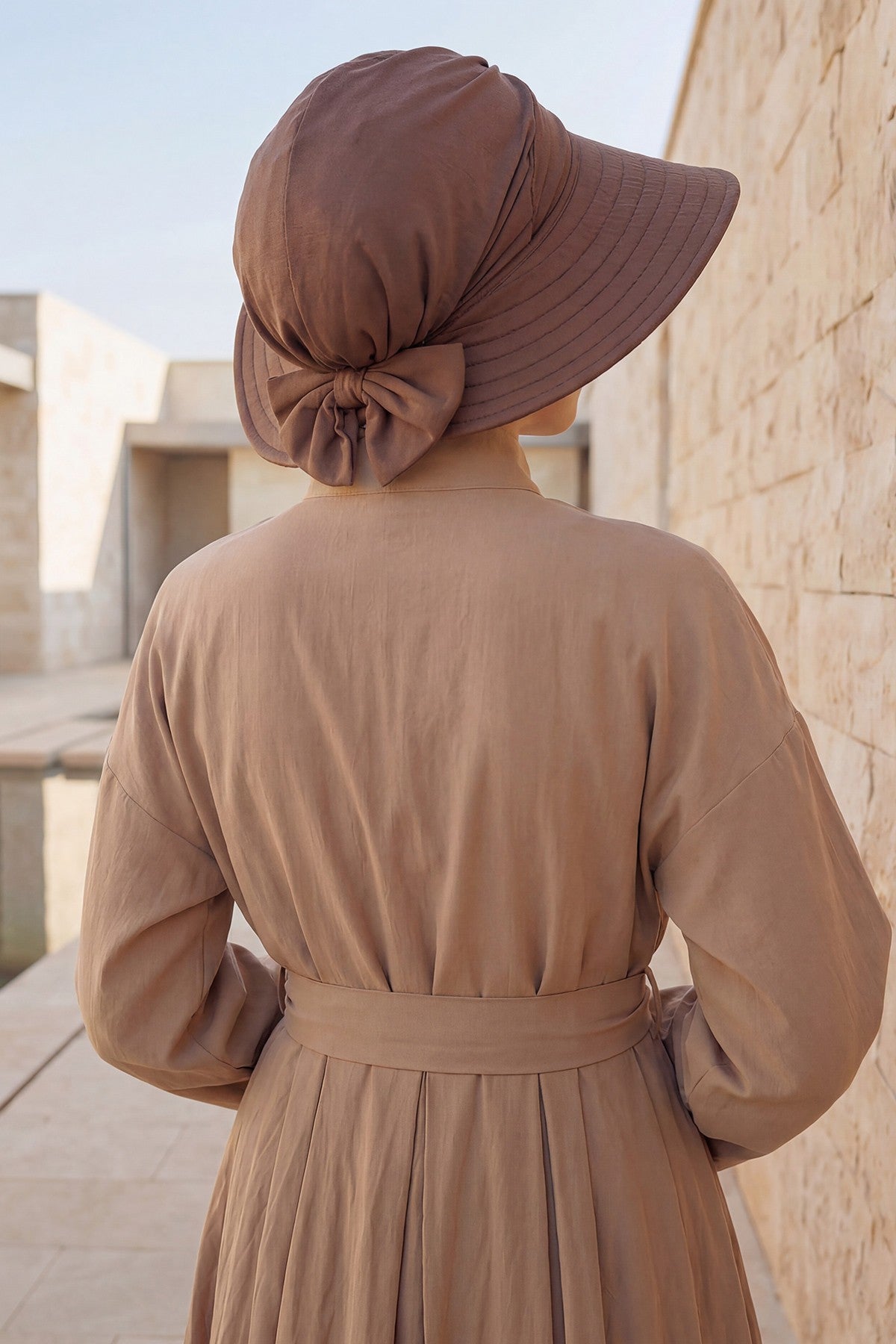 Modest Sun Protective Turban Bonnet with Removable Bow Brim for Women, 2-in-1 Hijab Hat with Removable Brim,S-4 Chocolate