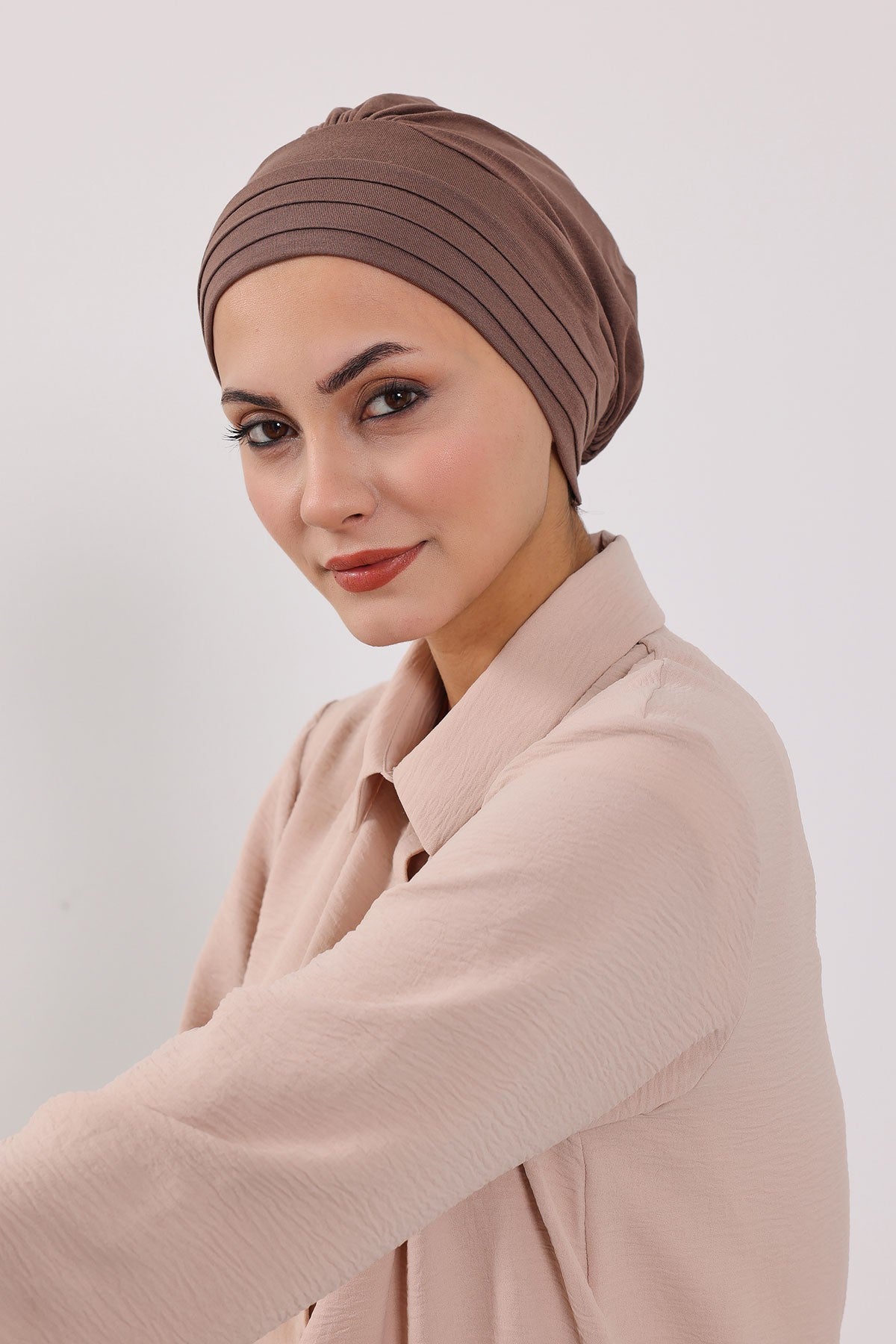 Modest Sun Protective Turban Bonnet with Removable Bow Brim for Women, 2-in-1 Hijab Hat with Removable Brim,S-4 Chocolate