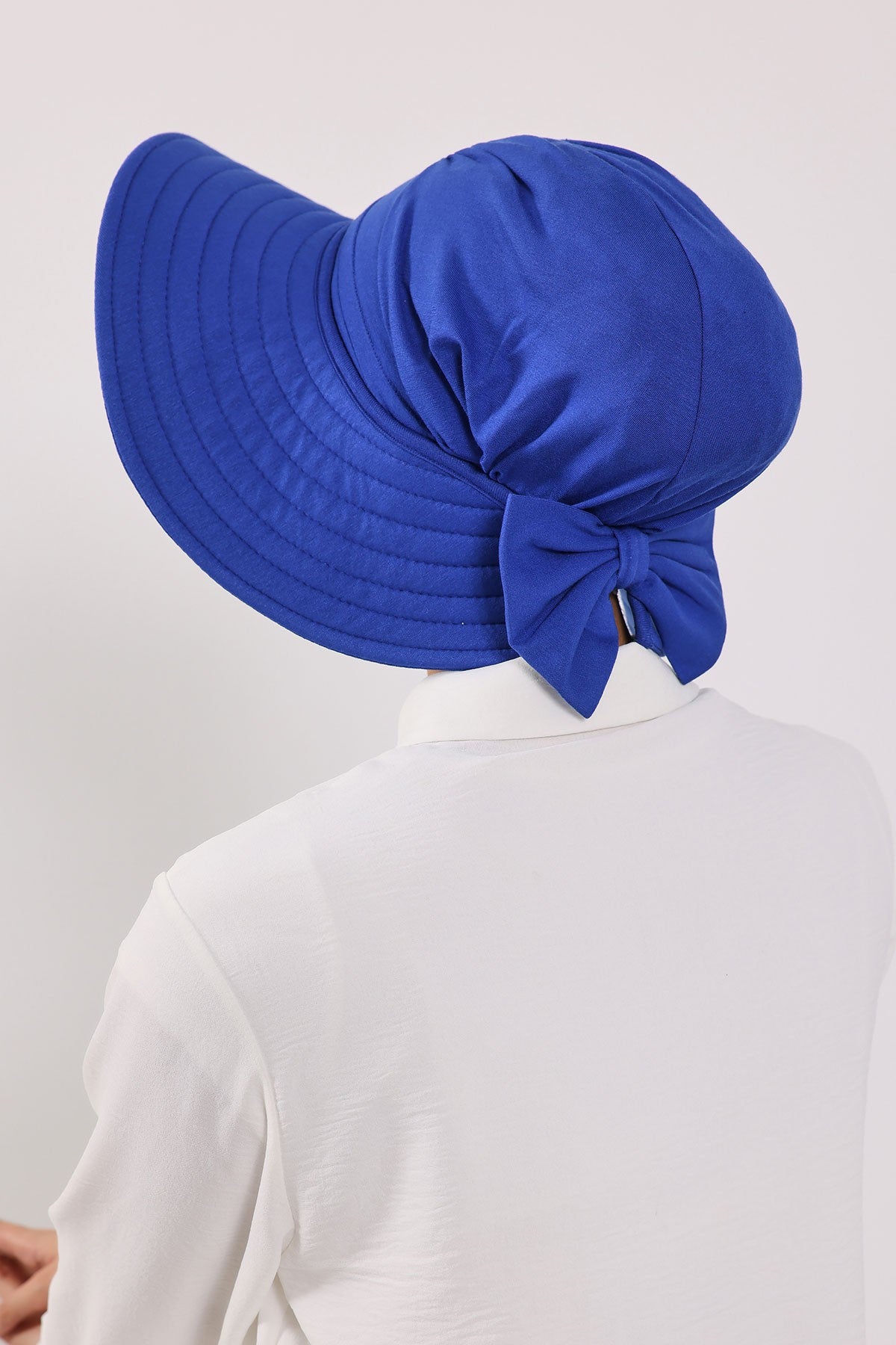 Modest Sun Protective Turban Bonnet with Removable Bow Brim for Women, 2-in-1 Hijab Hat with Removable Brim,S-4 Sax Blue