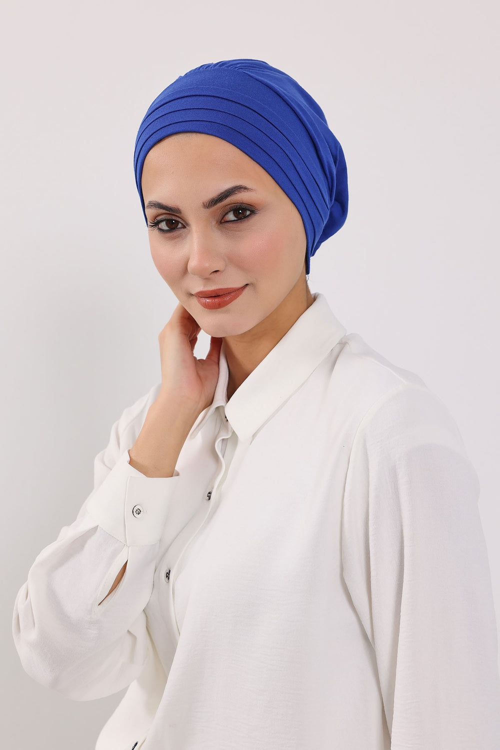 Modest Sun Protective Turban Bonnet with Removable Bow Brim for Women, 2-in-1 Hijab Hat with Removable Brim,S-4 Sax Blue