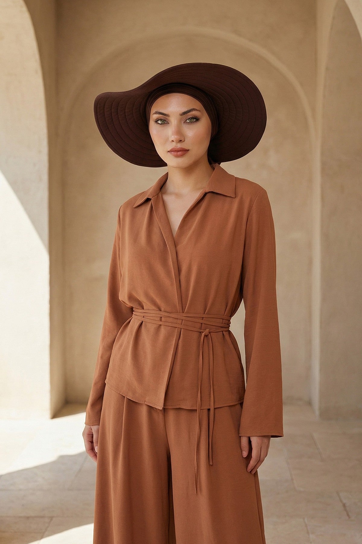 Modest Sun Protective Turban Bonnet with Removable Bow Brim for Women, 2-in-1 Hijab Hat with Removable Brim,S-4 Brown