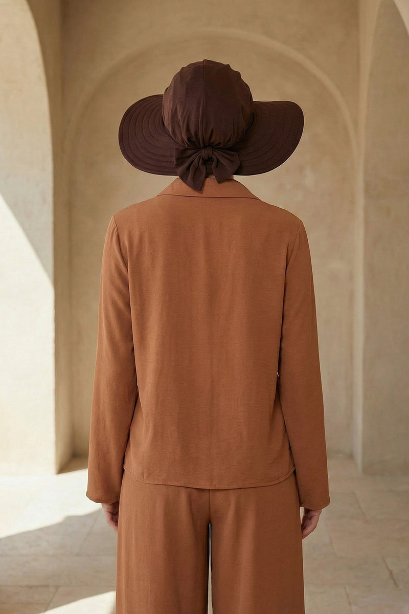 Modest Sun Protective Turban Bonnet with Removable Bow Brim for Women, 2-in-1 Hijab Hat with Removable Brim,S-4