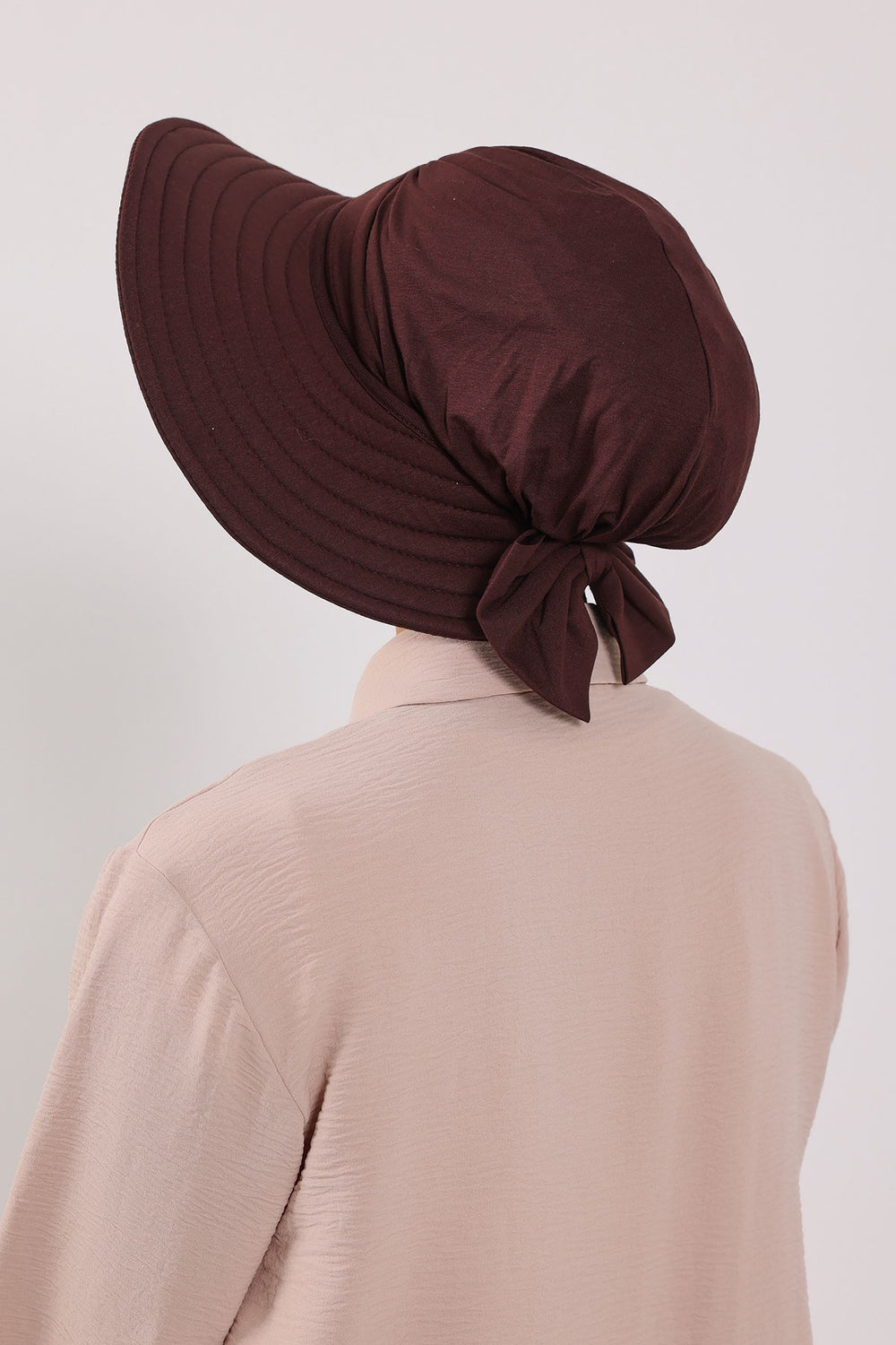 Modest Sun Protective Turban Bonnet with Removable Bow Brim for Women, 2-in-1 Hijab Hat with Removable Brim,S-4 Brown