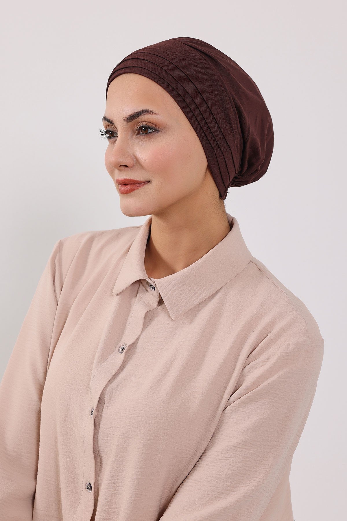 Modest Sun Protective Turban Bonnet with Removable Bow Brim for Women, 2-in-1 Hijab Hat with Removable Brim,S-4 Brown