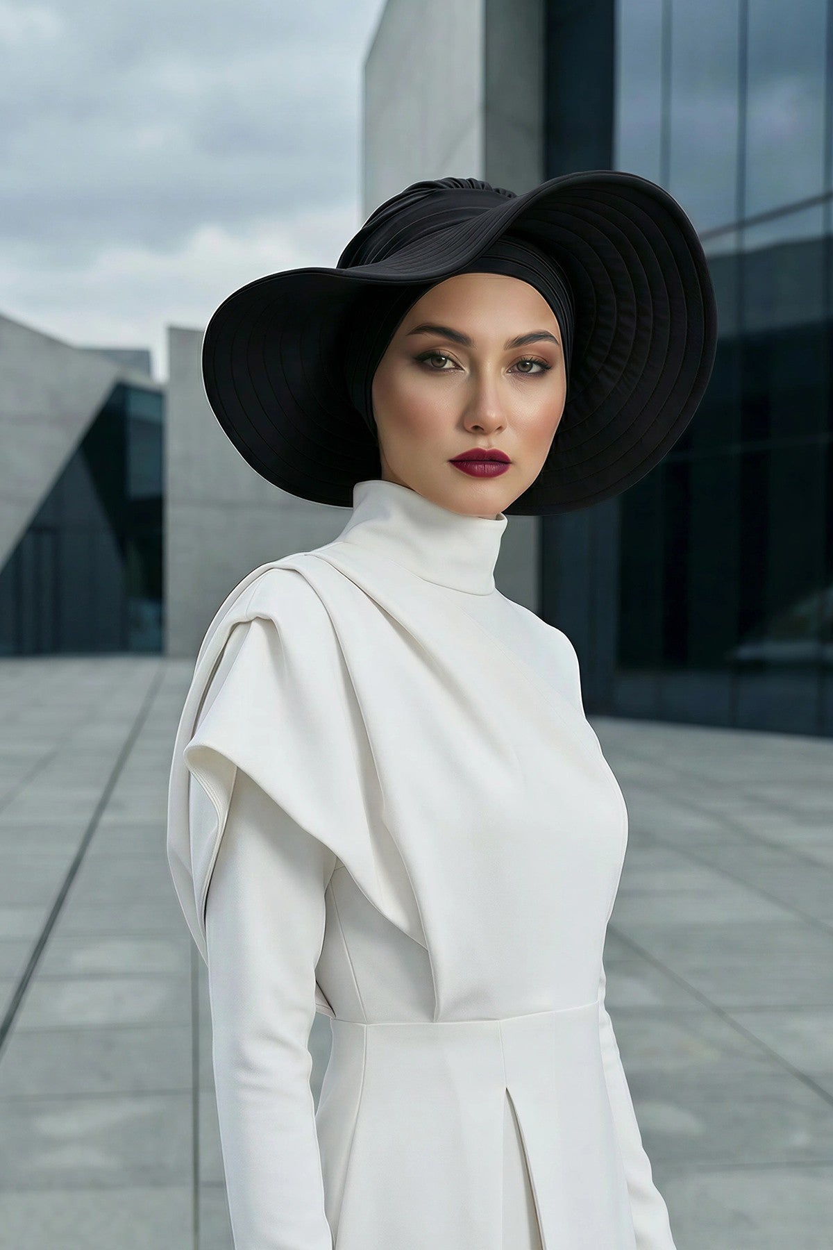 Modest Sun Protective Turban Bonnet with Removable Bow Brim for Women, 2-in-1 Hijab Hat with Removable Brim,S-4 Black