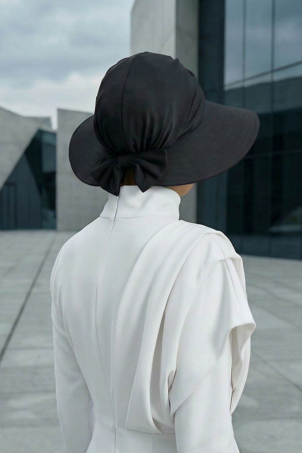 Modest Sun Protective Turban Bonnet with Removable Bow Brim for Women, 2-in-1 Hijab Hat with Removable Brim,S-4 Black