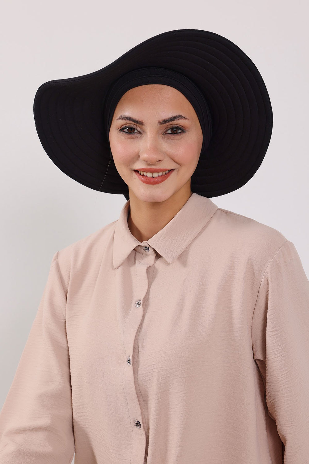 Modest Sun Protective Turban Bonnet with Removable Bow Brim for Women, 2-in-1 Hijab Hat with Removable Brim,S-4 Black