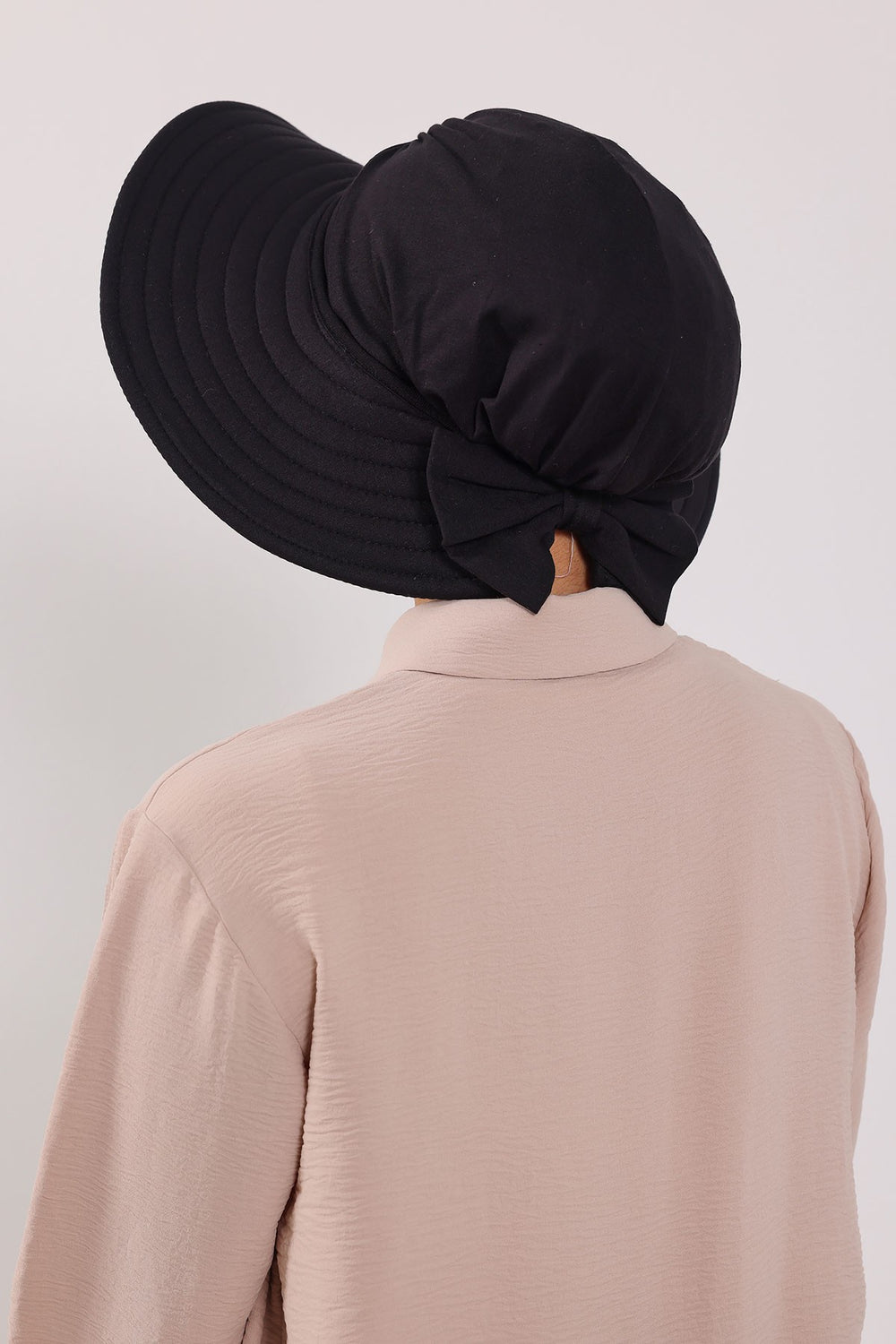 Modest Sun Protective Turban Bonnet with Removable Bow Brim for Women, 2-in-1 Hijab Hat with Removable Brim,S-4 Black