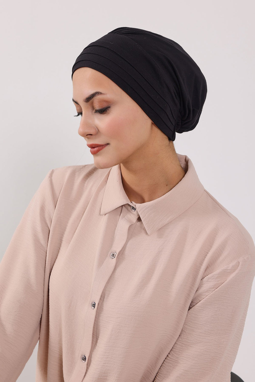 Modest Sun Protective Turban Bonnet with Removable Bow Brim for Women, 2-in-1 Hijab Hat with Removable Brim,S-4 Black