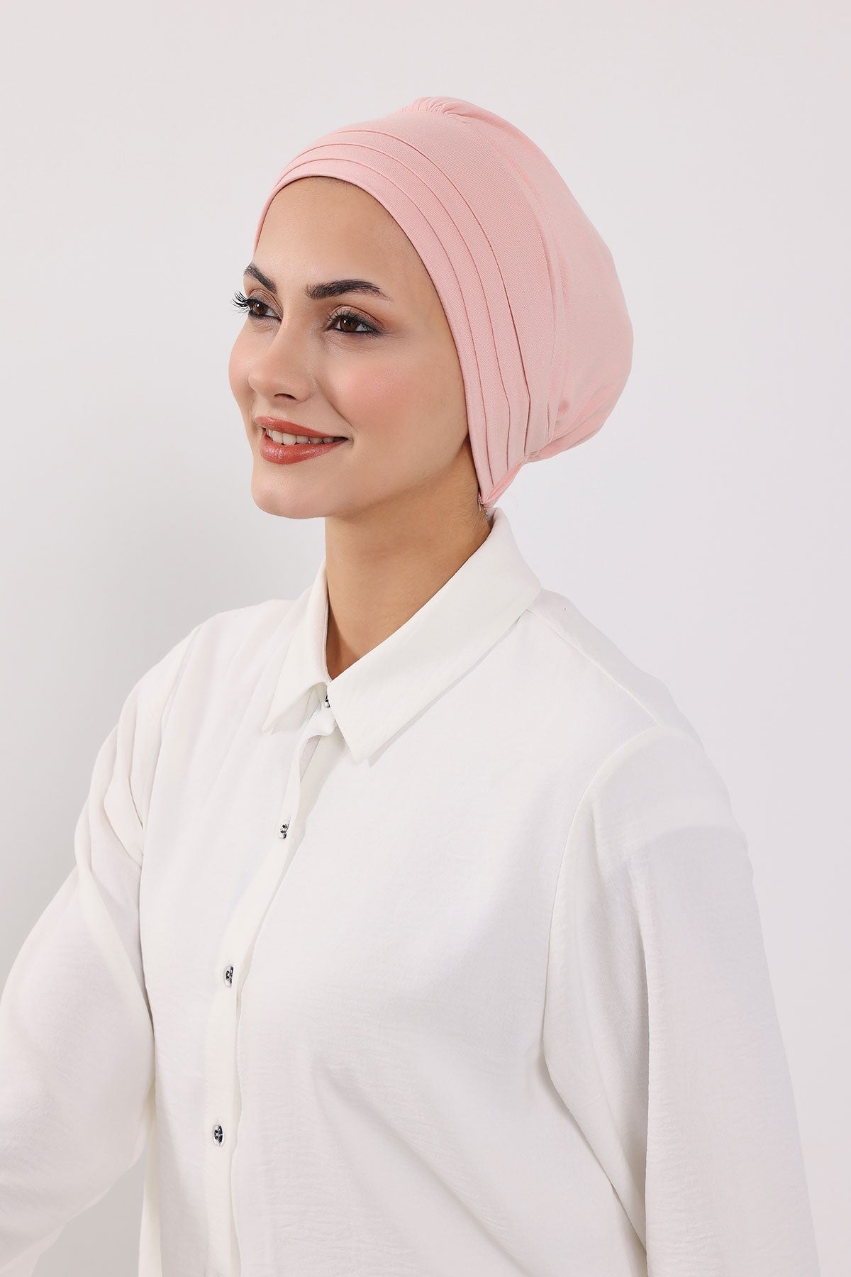 Modest Sun Protective Turban Bonnet with Removable Bow Brim for Women, 2-in-1 Hijab Hat with Removable Brim,S-4 Powder