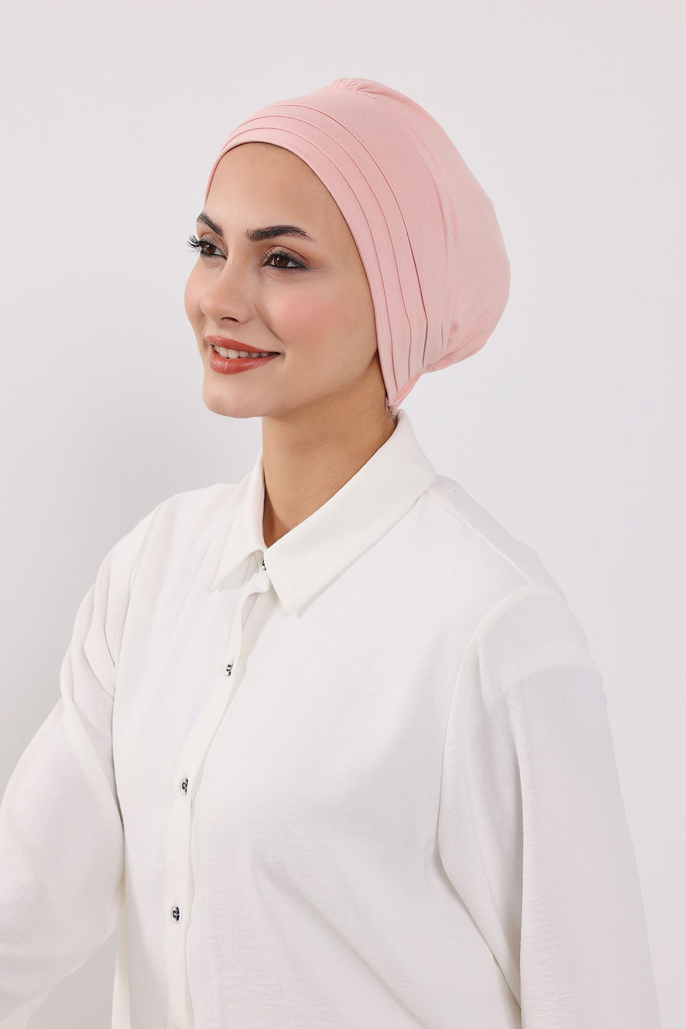 Modest Sun Protective Turban Bonnet with Removable Bow Brim for Women, 2-in-1 Hijab Hat with Removable Brim,S-4 Powder